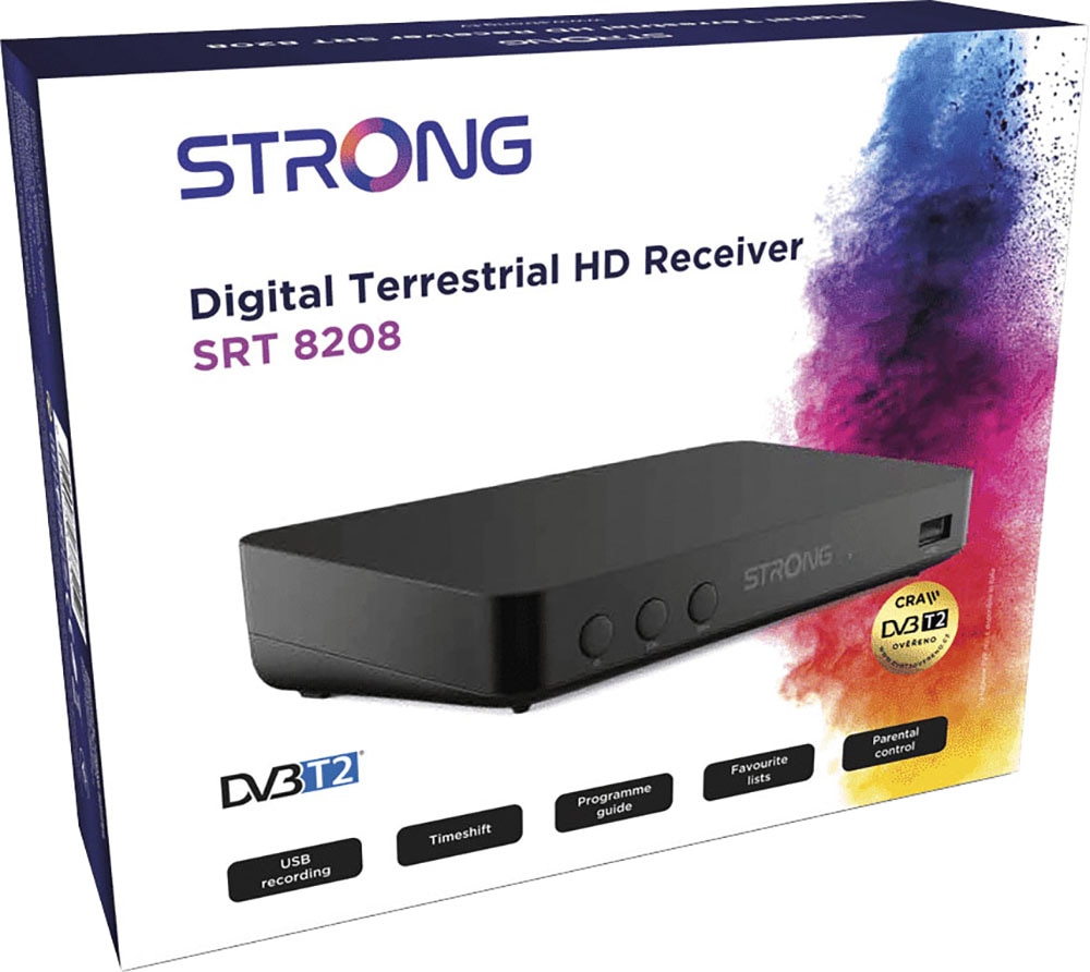 Strong DVB-T2 HD Receiver »SRT 8208«, (USB-Mediaplayer-Time-Shift-EPG (elektronische Programmzeitschrift)-Automatischer Sendersuchlauf-Kindersicherung)