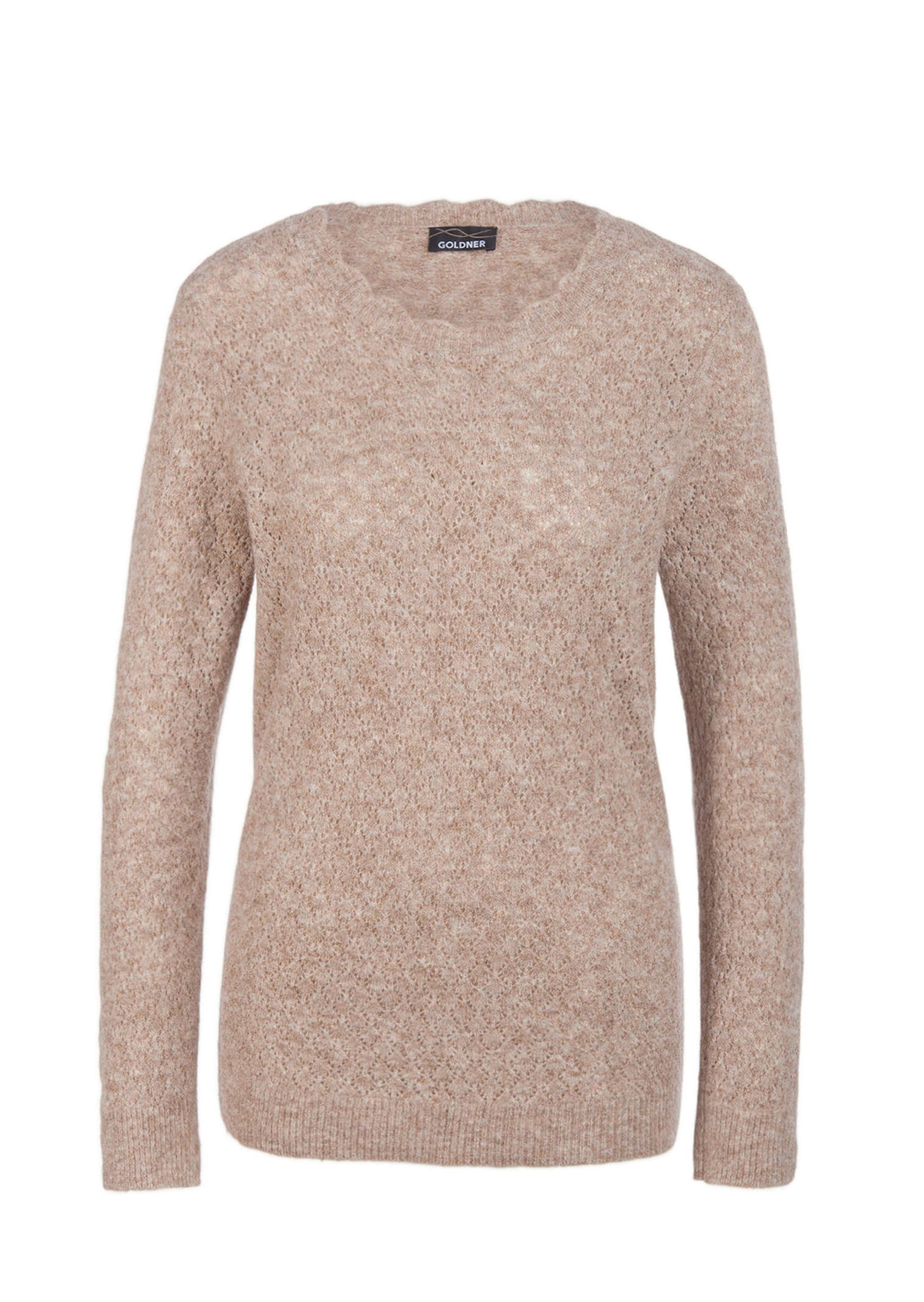 GOLDNER Strickpullover "Kurzgröße Femininer Ajourpullover aus hochwertigem Melange-Garn" Sehr gut kombinierbares Wohlfühlstück