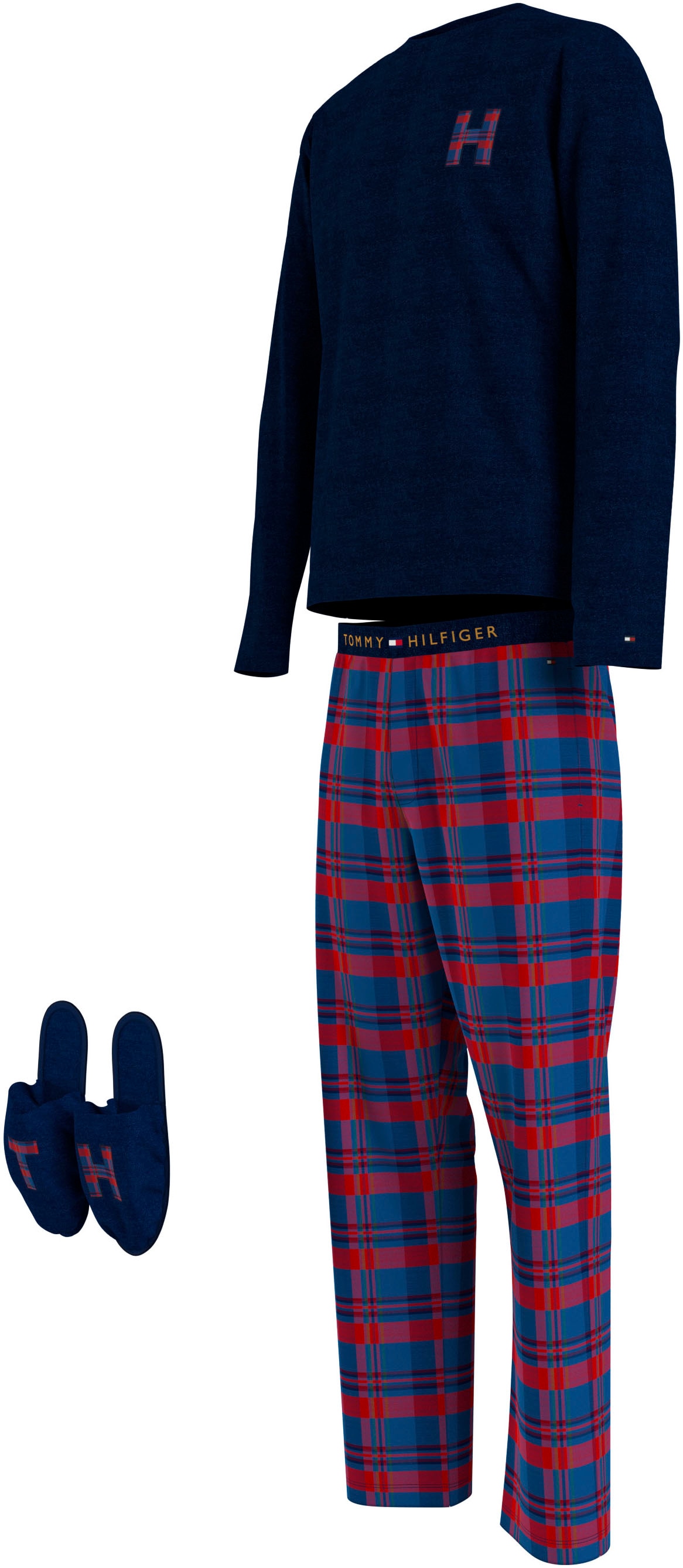 Tommy Hilfiger Underwear Pyjama »LS PANT SLIPPERS SET FLANNEL«, (Set, 3 tlg., Pyjama + Slipper), im Karo-Design