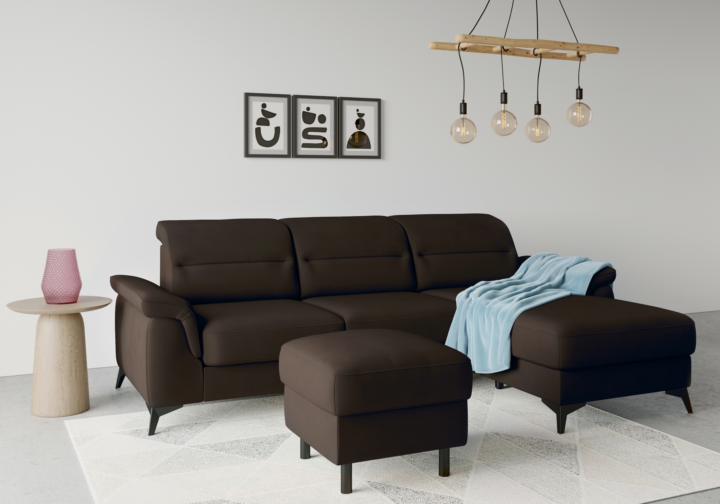 Stauraumhocker SIT & MORE "Sinatra", braun (dunkelbraun), B:58cm H:48cm T:58cm, 100% Polyester, Hocker, Sitzfläche ist abnehmbar, mattschwarze Metallfüße