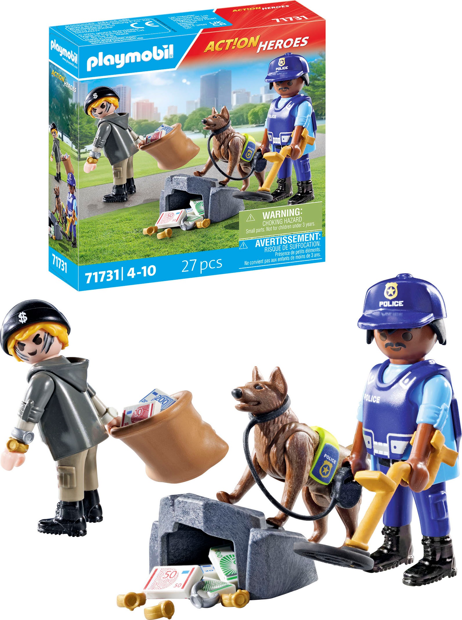 Playmobil® Konstruktions-Spielset »Spurensuche mit Hund (71731), Playmobil Action Heroes«, (27 St.)