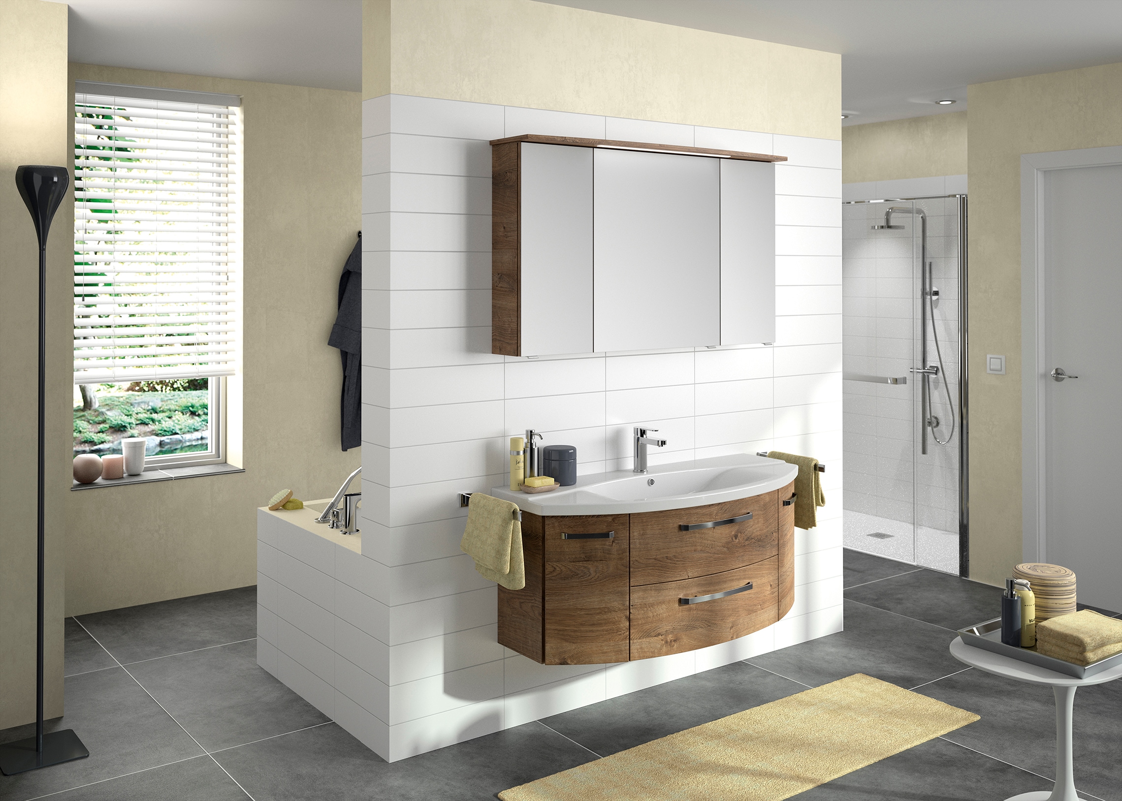 Saphir Badmöbel-Set »Serie 4010 2-teilig Keramik-Waschtisch mit LED-Spiegelschrank«, (Set), Badezimmer Set 122 cm breit, inkl. Türdämpfer, 5 Türen, 2 Schubladen