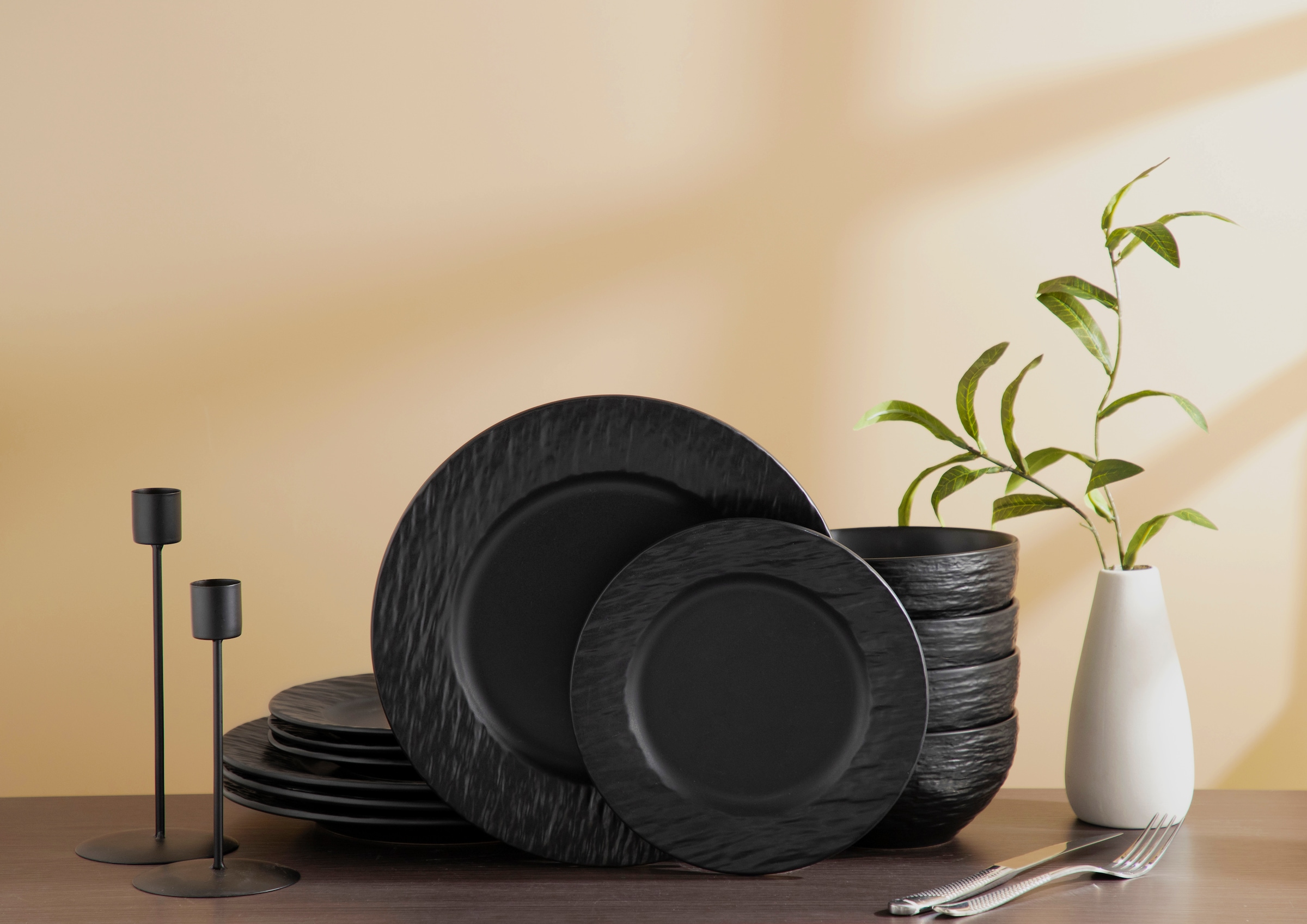 ECHTWERK Tafelservice »"New Modern"«, (Set, 12 tlg.), Modernes Geschirrset in Schiefer-Optik, hochwertige Stoneware