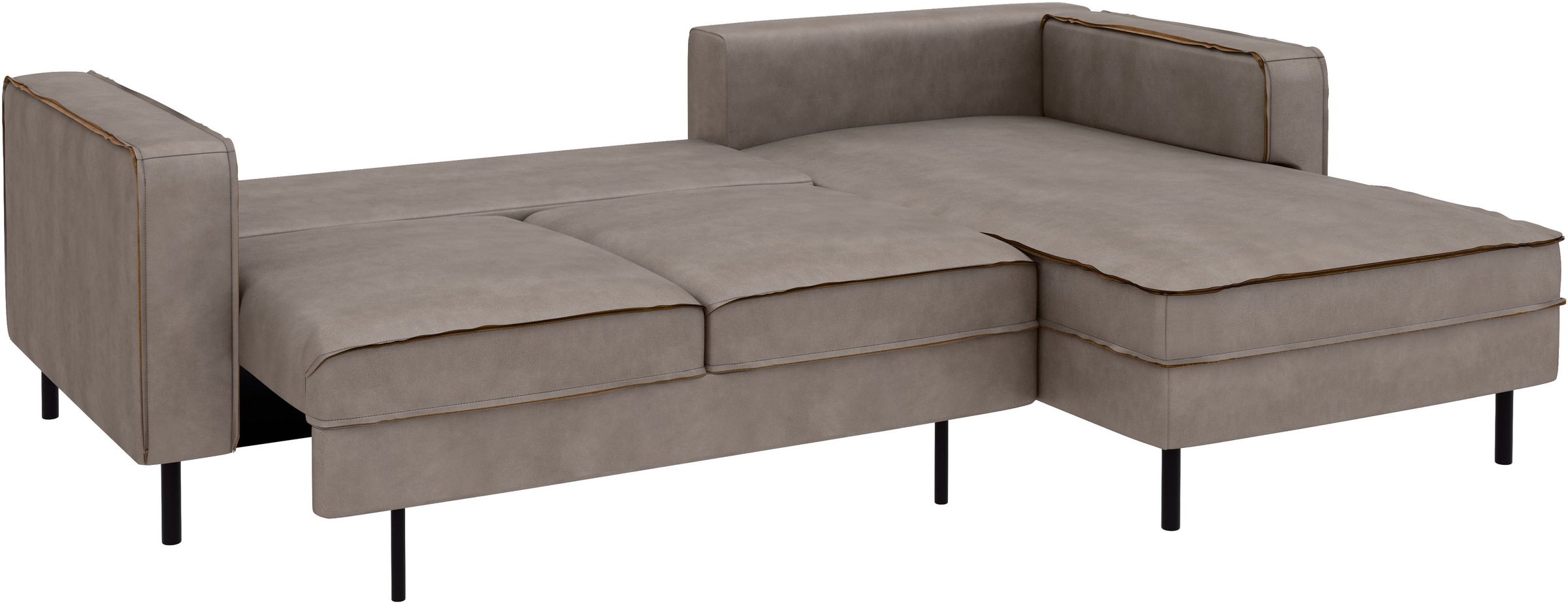 Places of Style Ecksofa »Watkins, wahlweise mit Schlaffunktion/Bettkasten, moderne offene Naht«, Recamiere beidseitig montierbar, L-Form, Breite 232 cm