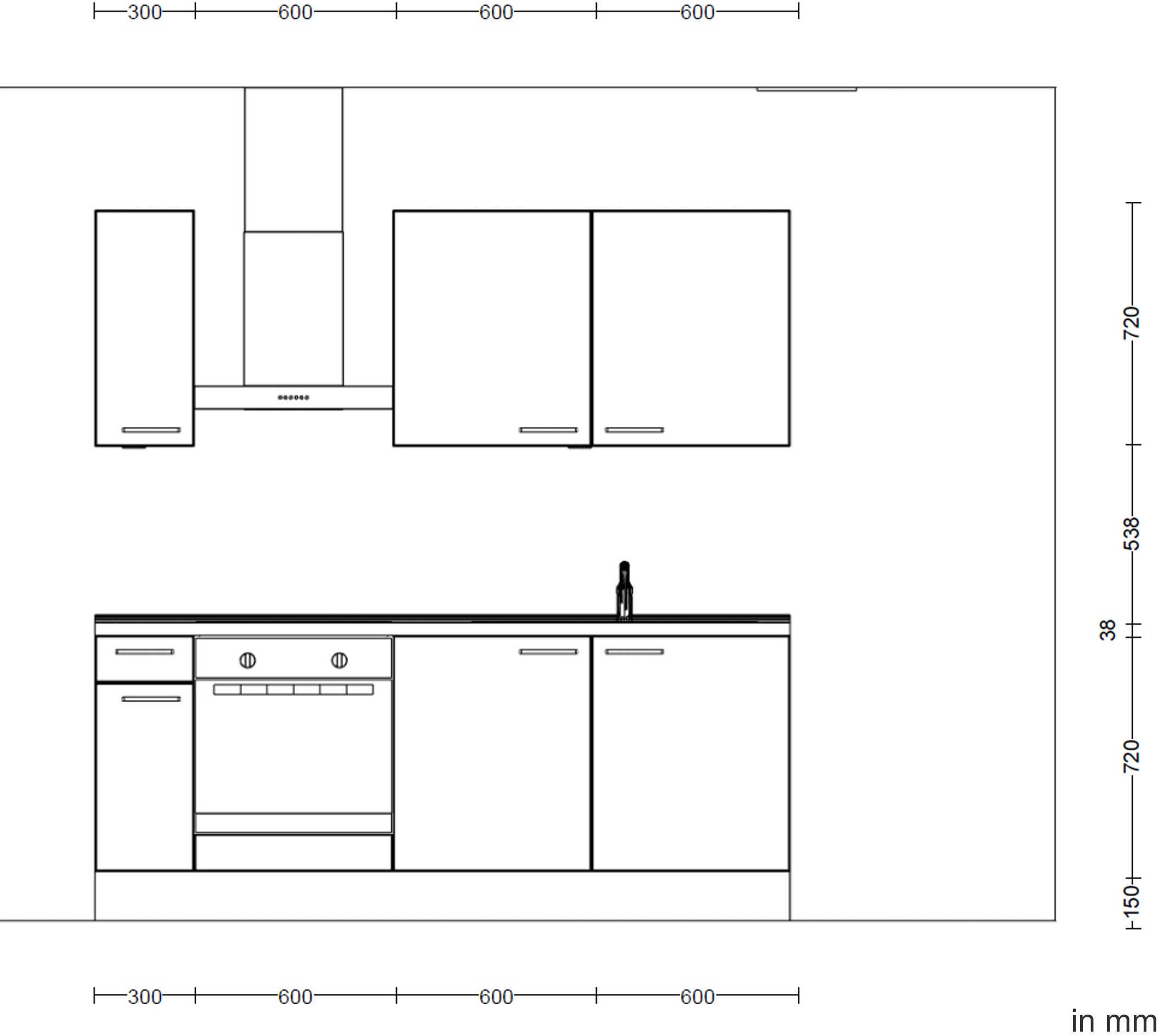 nobilia® Küchenzeile »"Riva basic"«, vormontiert, Ausrichtung wählbar, Breite 210 cm, ohne E-Geräte