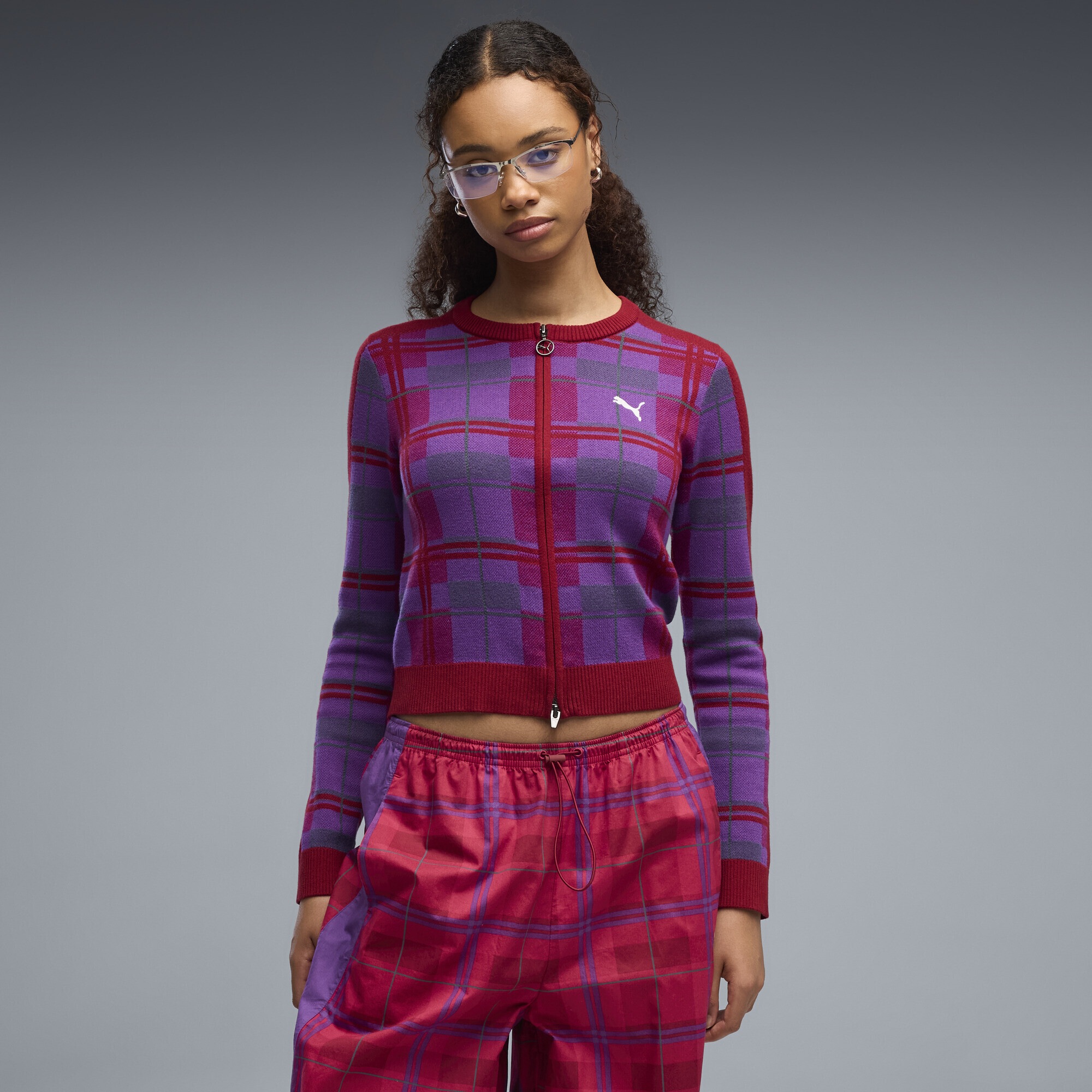 PUMA Strickjacke »T7 Tartan Slim Strickjacke Damen«