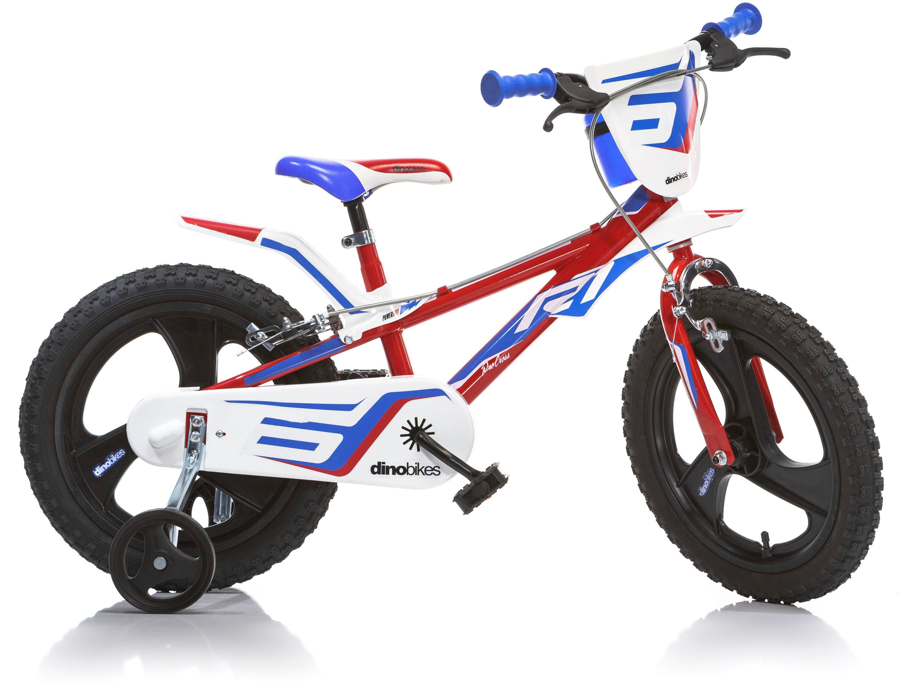 Dino Bikes Kinderfahrrad "16" Pro Cross Kinderfahrrad Jungen stabiler Stahl-Rahmen Stützräder" 1 Gang mit Stützrädern, Frontschild und coolen Schutzblechen