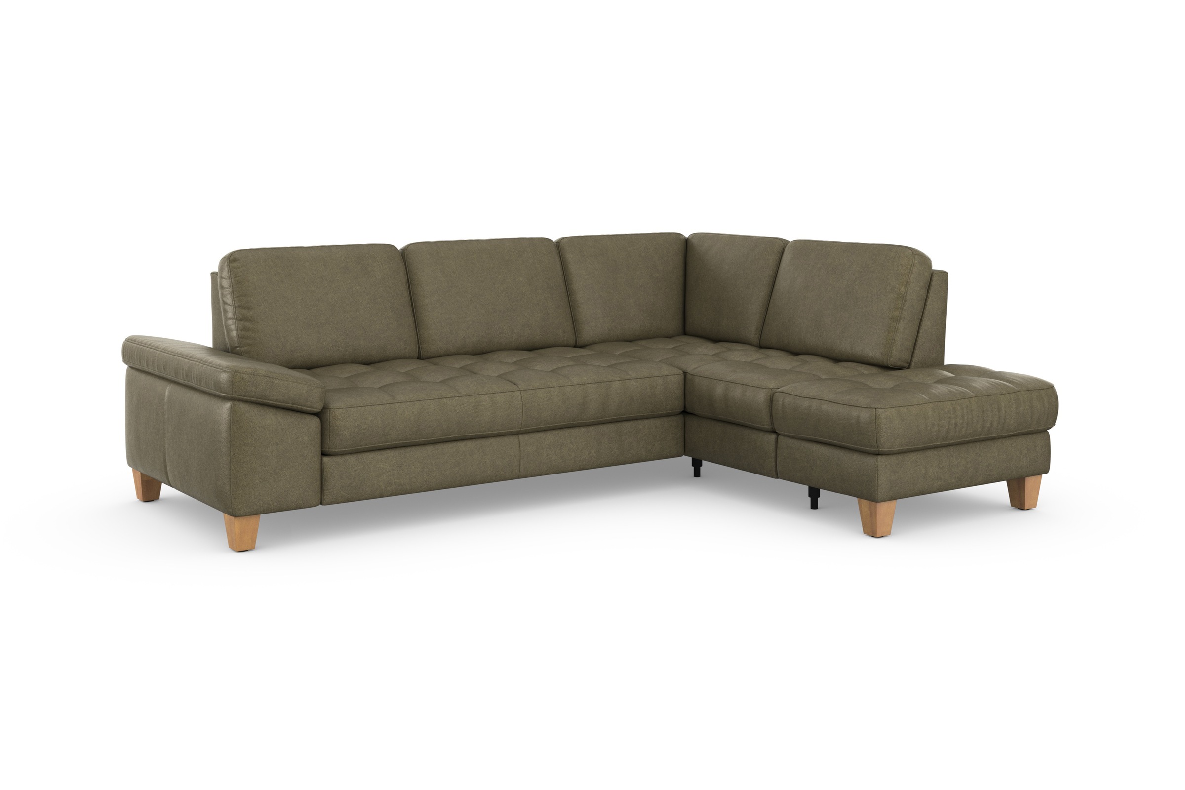 Ecksofa SIT & MORE "Westham L-Form", grün (olive), B:261cm H:88cm T:179cm, 100% Polyester, Sofas, Ecksofa, mit Ottomane, mit oder ohne Bettfunktion, Bettkasten, Verstellung 9