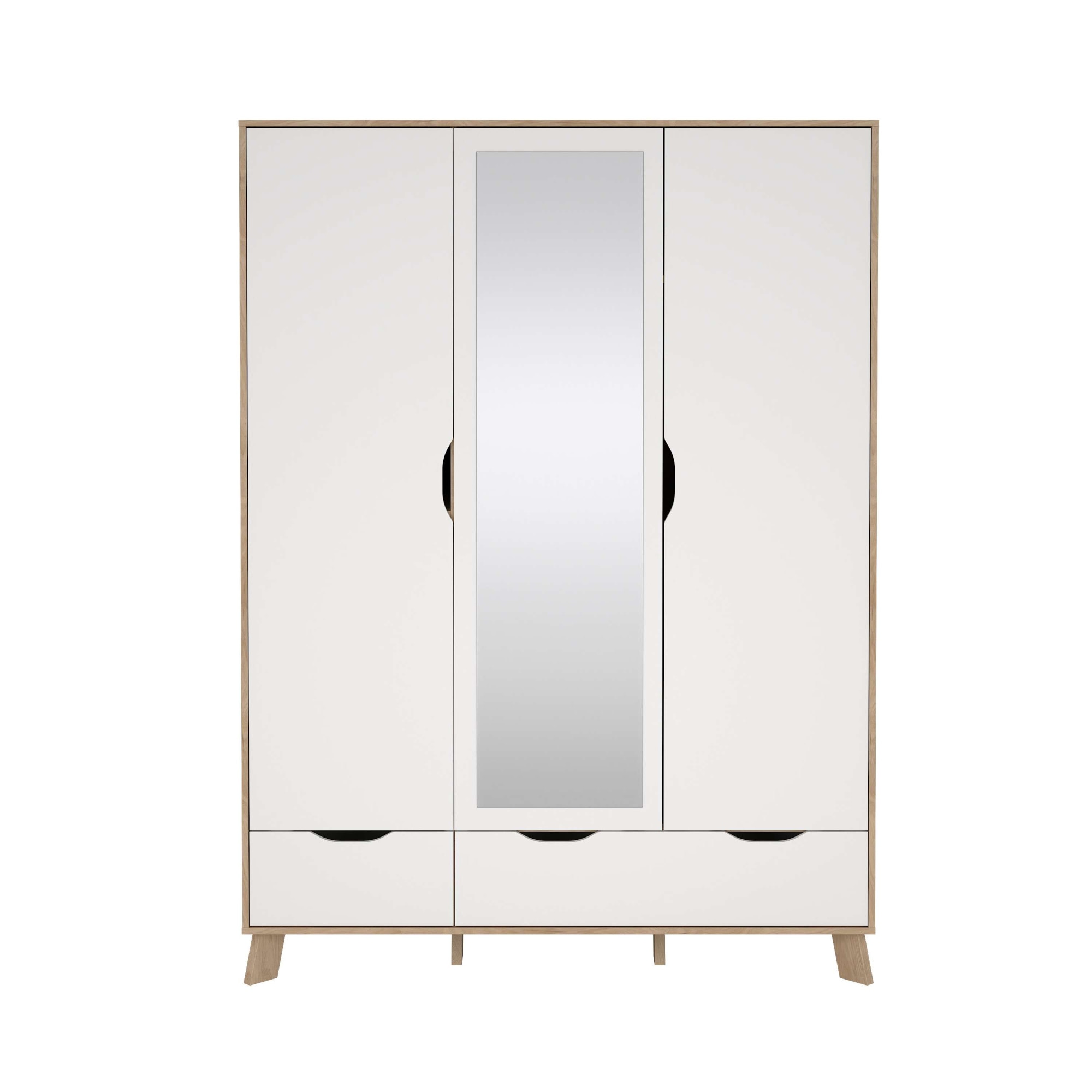 andas Kleiderschrank »Ikast Drehtürenschrank, Spiegeltür, Aufbewahrung, Schrank, Stauraum«, 1 Spiegeltür, 2 Türen, 3 Schubladen, Höhe 201 cm, Breite 147 cm