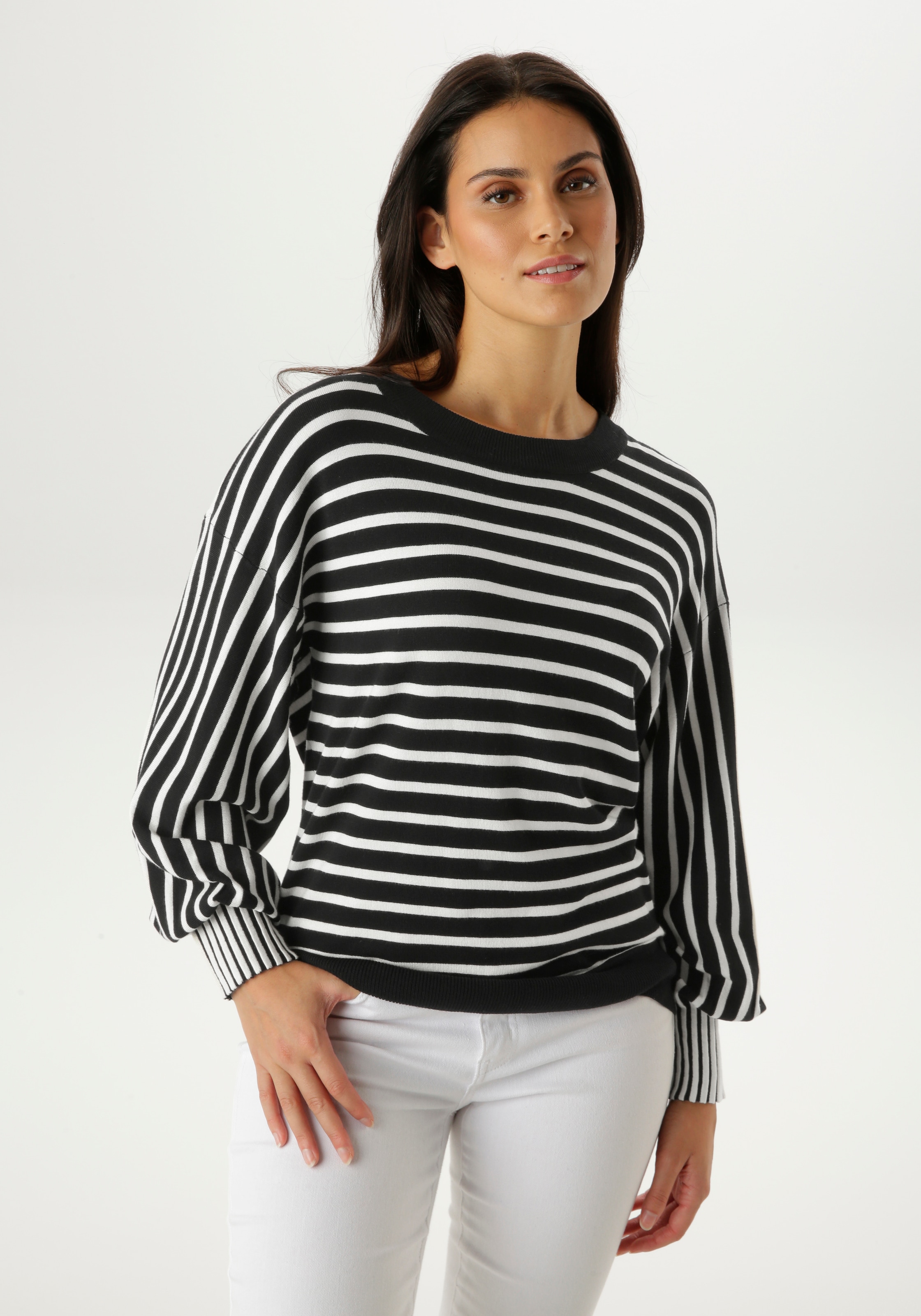 Aniston SELECTED Strickpullover langen Ballonärmel mit breiten Bündchen - N günstig online kaufen