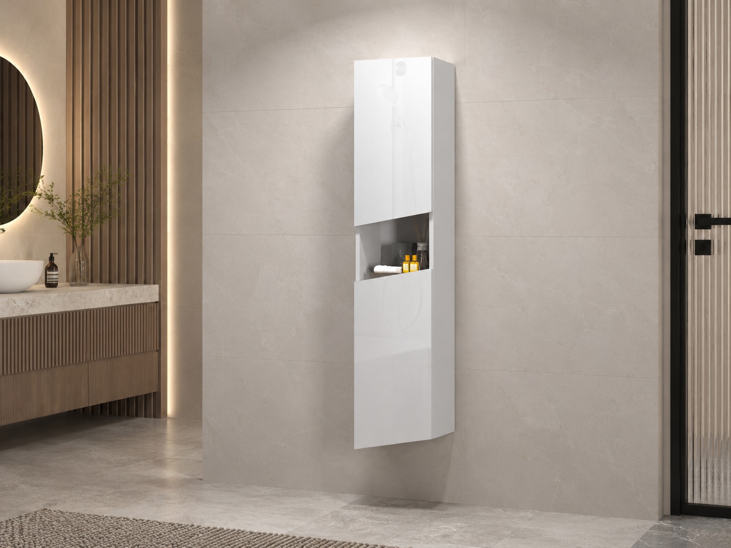welltime Hochschrank »Vela, Hochschrank, Badschrank schmal, Badezimmerschrank, hängend« 1 Stk. tlg. Breite 30 cm, 2 hochglanzlackierte Türen, 5 verstellbare Fächer
