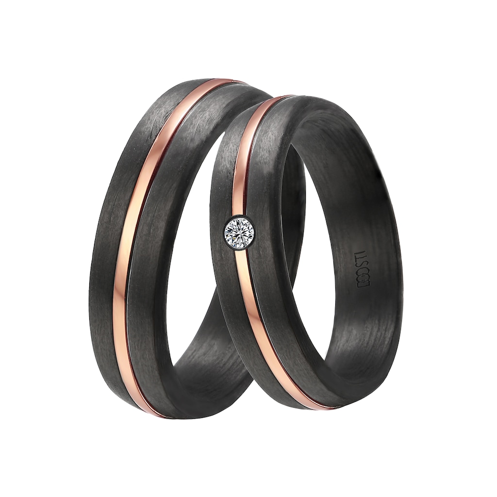 DOOSTI Trauring »Schmuck Geschenk CARBON Trauring Ehering Partnerring LIEBE«, wahlweise mit oder ohne Zirkonia