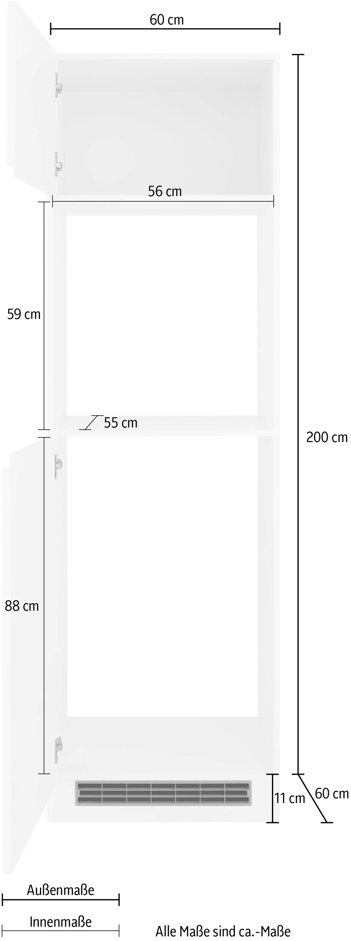 KOCHSTATION Backofen/Kühlumbauschrank »KS-Virginia«, 200 cm hoch, 60 cm breit, Nische für Ofen B/H/T: 56/59/55 cm