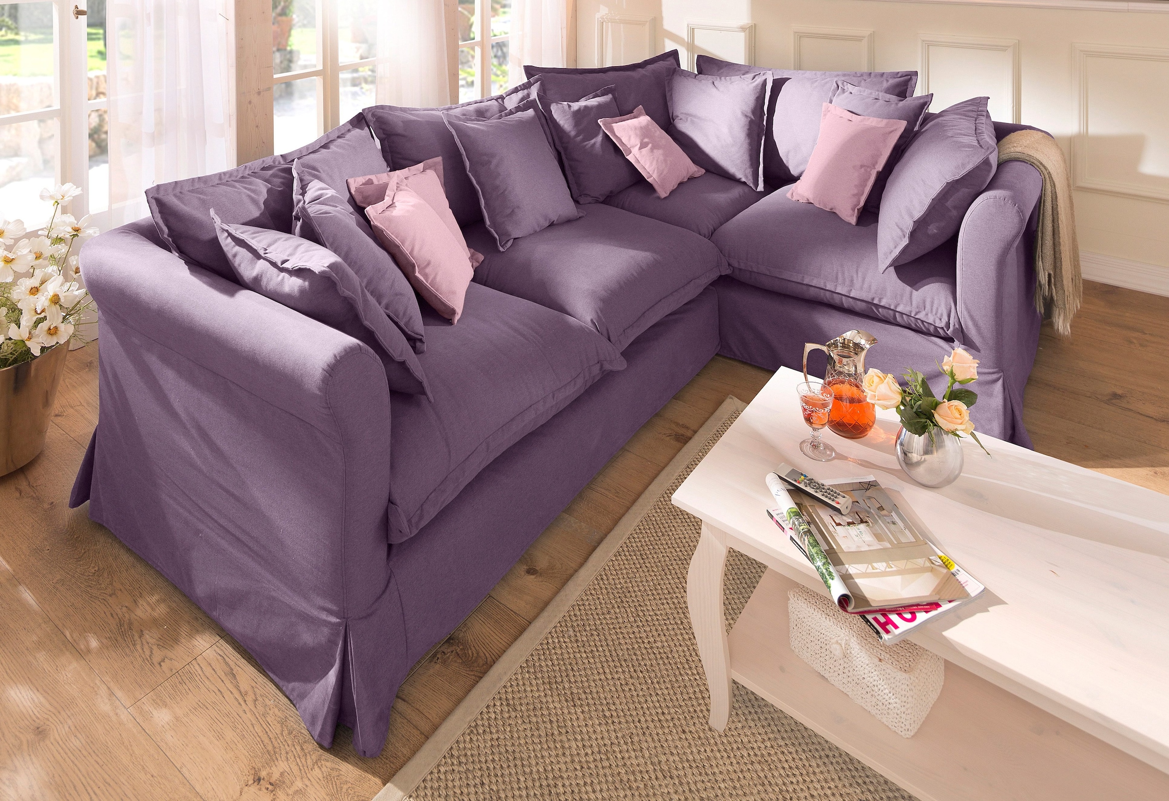 Home affaire Ecksofa »Luise L-Form«, mit vielen losen Kissen und abnehmbarer Husse