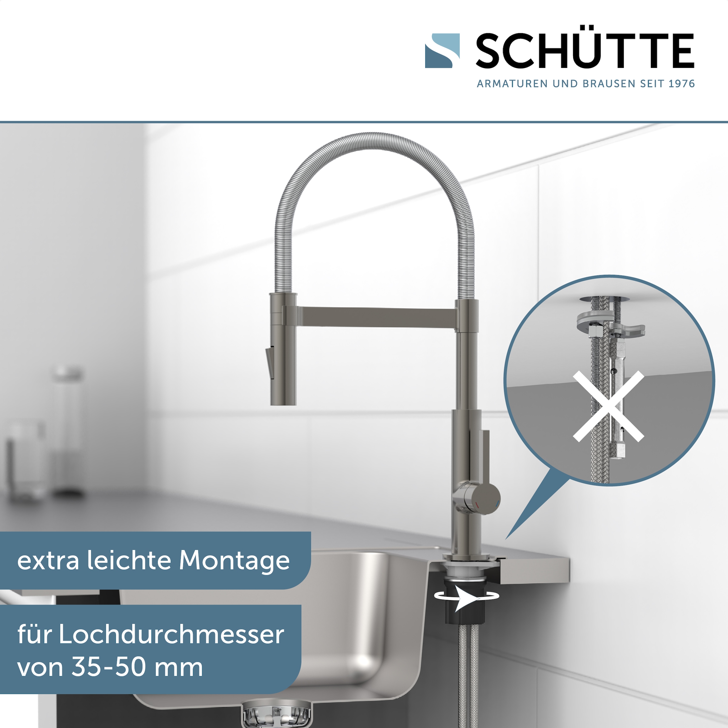 Schütte Hochdruck Spültischarmatur »MIAMI«, energiesparende Cold-Start-Funkt., 360° schwenkbar, 2-fach verstellbar