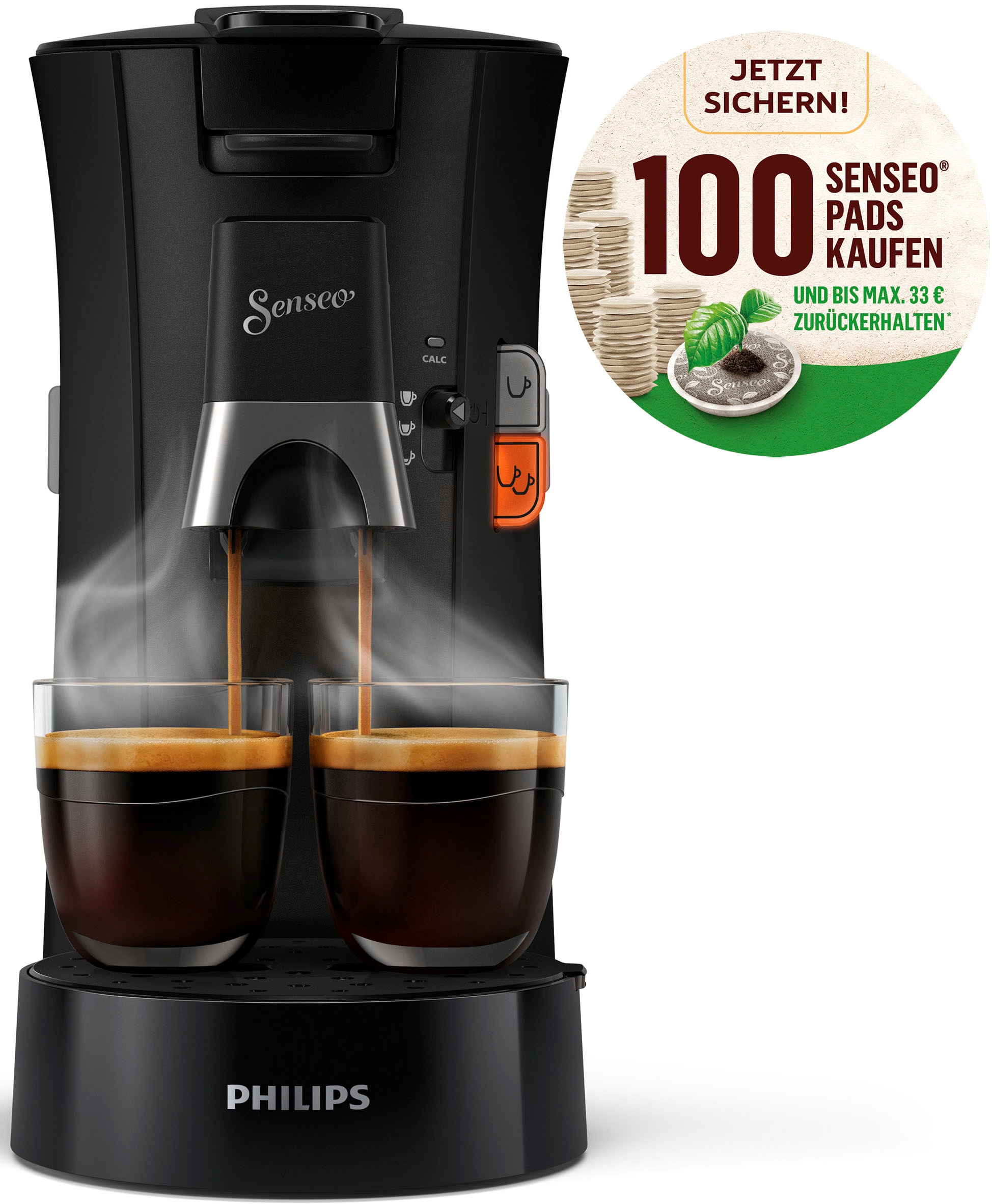 Philips Senseo Kaffeepadmaschine "Select CSA230/69, aus 21% recyceltem Plastik", Crema Plus, 100 Senseo Pads kaufen und 