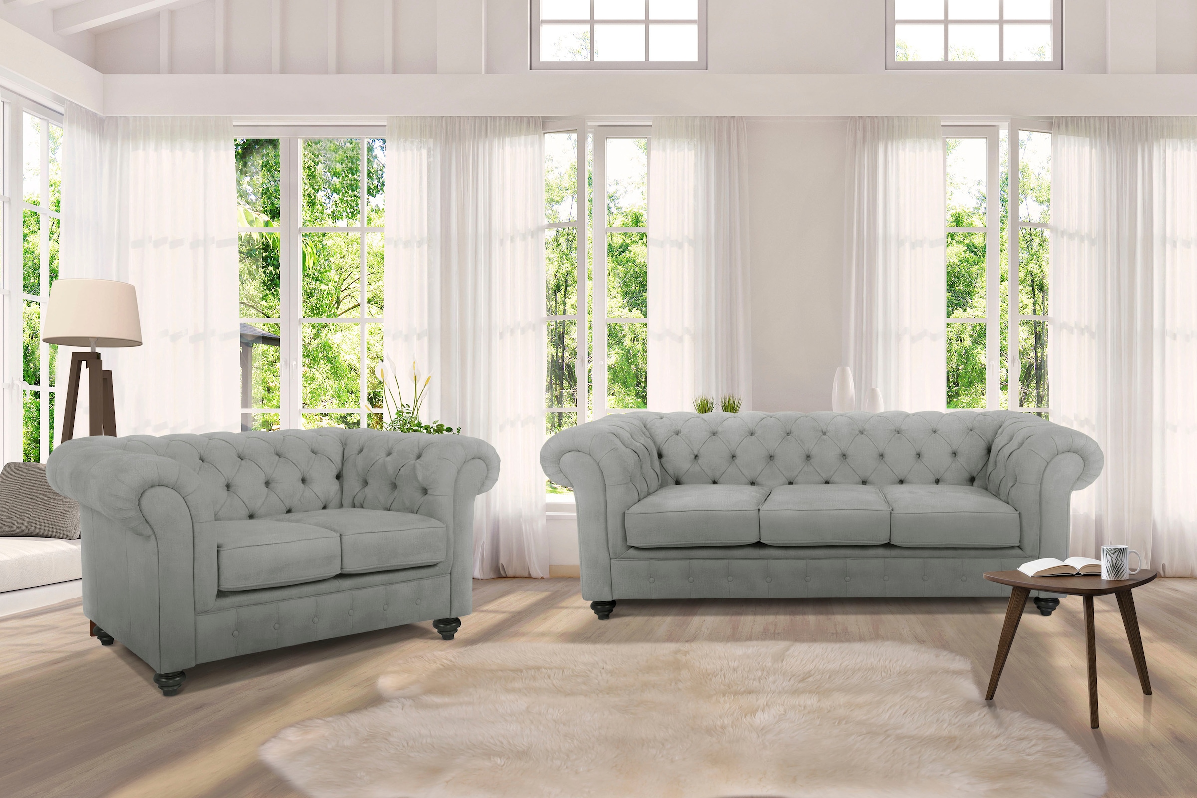 Home affaire Chesterfield-Sofa »Duc 3-Sitzer«, hochwertige Knopfheftung im Rücken, Samtoptik mit changierender Optik