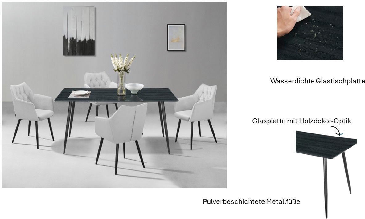 Home affaire Esstisch »Turah, TOPSELLER!«, (Tisch, Esstisch), mit Glasplatte in Holzoptik, zeitloses Design, pflegeleicht