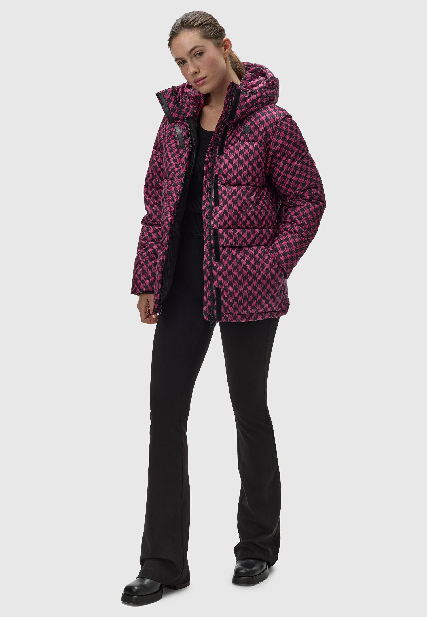 Ragwear Steppjacke »Wikesh Print«, mit Kapuze, Damen Winterjacke mit angesagtem Hahnentritt-Muster