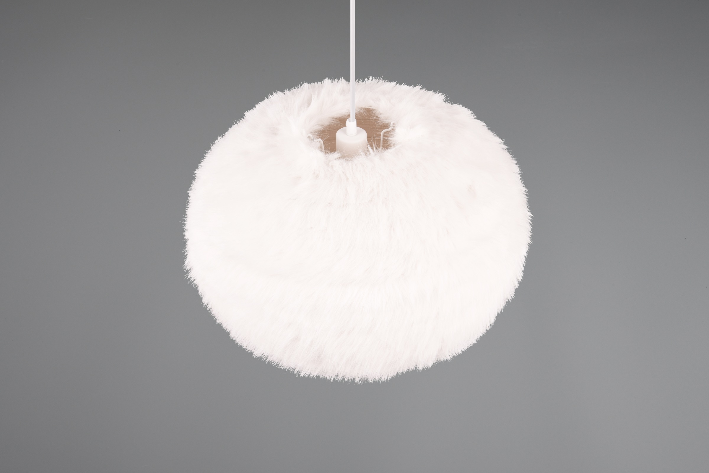 REALITY Leuchten Pendelleuchte »FURRY, höhenverstellbare Hängelampe mit Plüsch Lampenschirm Ø 50cm«, 1 flammig, Leuchtmittel E27 | Leuchtmittel wechselbar, exkl 1xE27 max 10W, weiße Plüsch Hängeleuchte Schlafzimmer Wohnzimmer