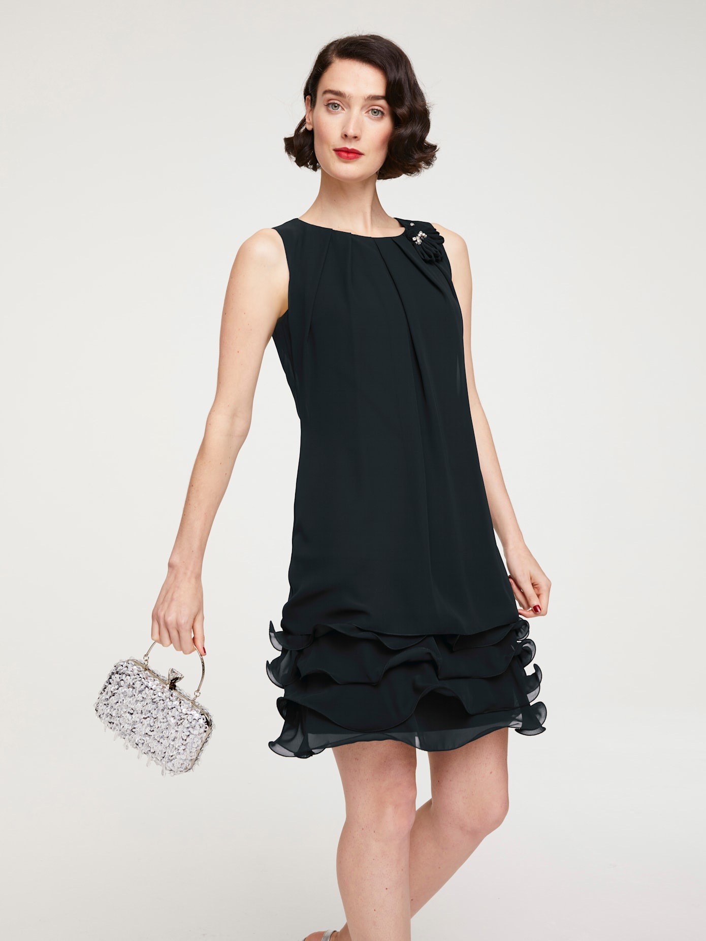 Cocktailkleid HEINE "Cocktailkleid", Damen, Gr. 40, Normalgrößen, schwarz, 100% Polyester, unifarben, kurz, Rundhals, Kleider Partykleid 3