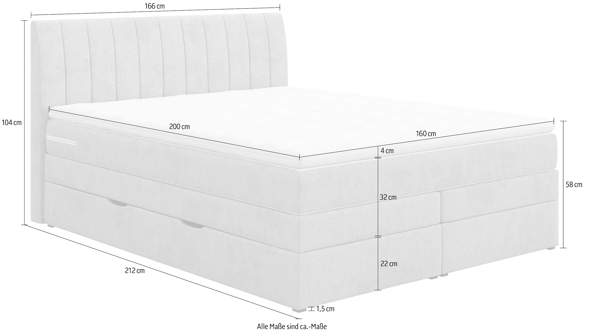 COTTA Boxspringbett »Shark inkl. Bettkasten und Topper«, erhältlich in den Breiten 140x200cm, 160x200cm und 180x200cm