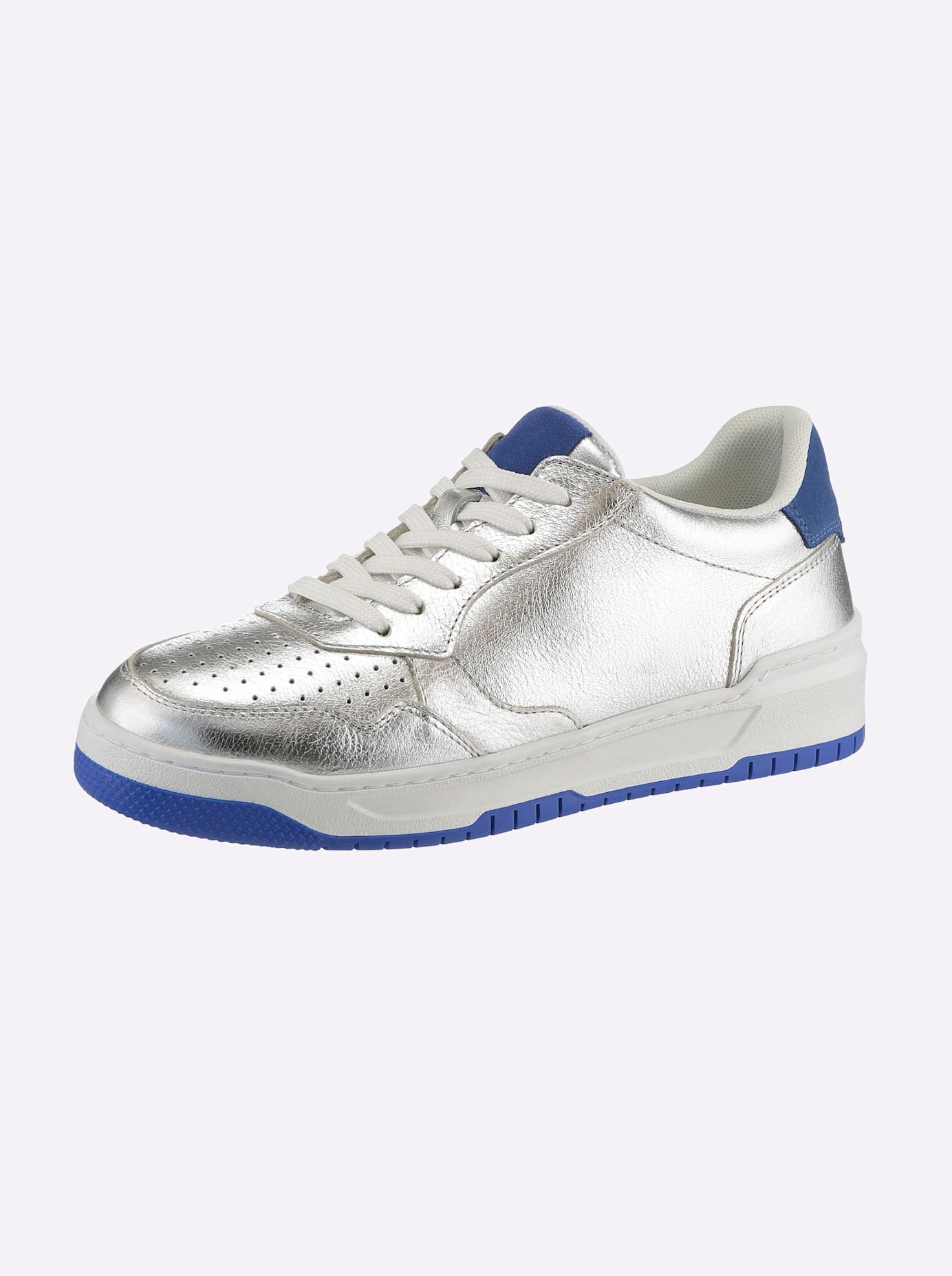 HEINE Damen Sneaker, Gr. 40silberfarben, royalblau, Glattleder, Leder, Rindsleder, Veloursleder, Schuhe