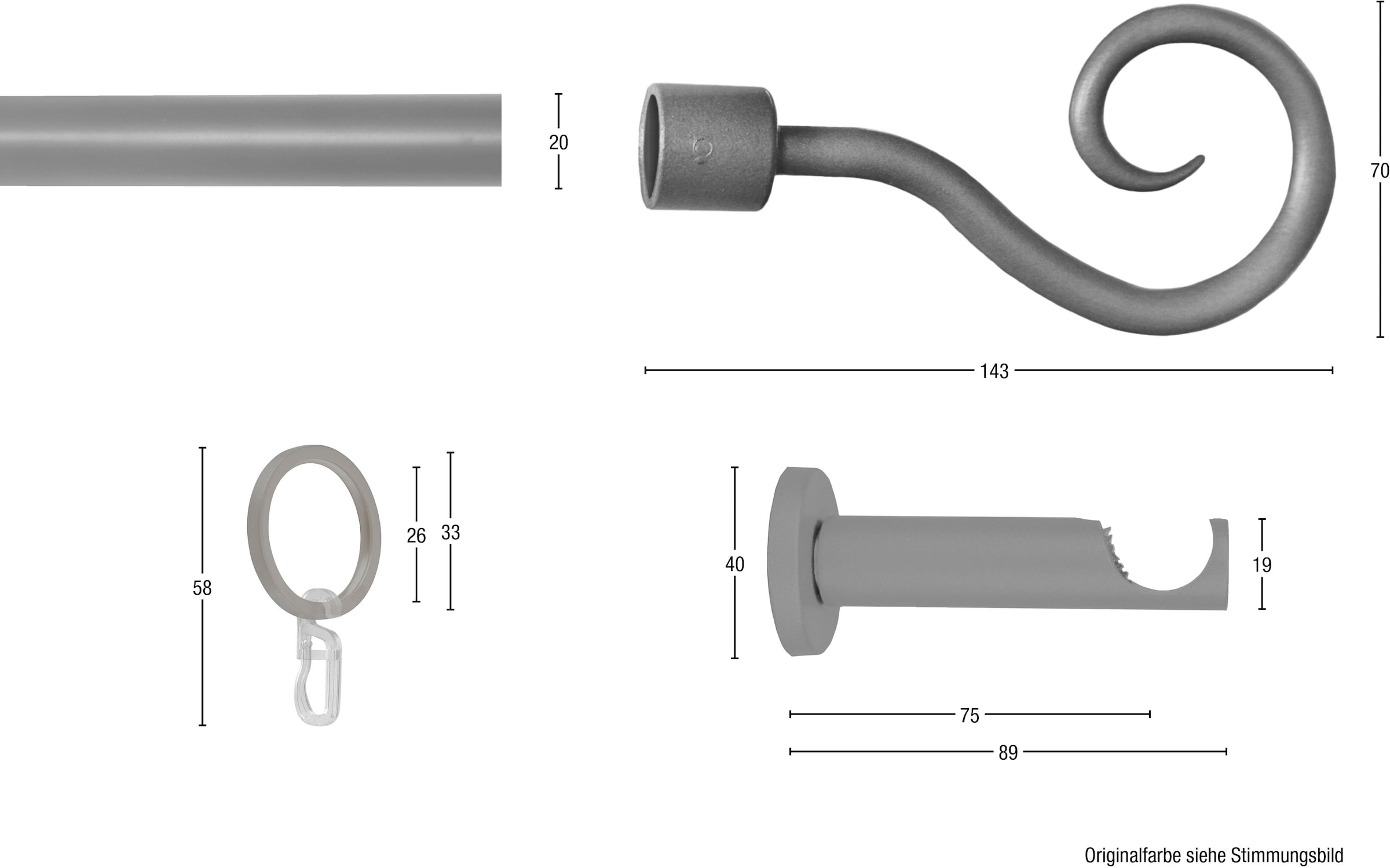 GARESA Gardinenstange »Ulli«, 1 läufig-läufig, Fixmaß, Fixlänge 120, 160, 200 cm, mit Ringe und Haken