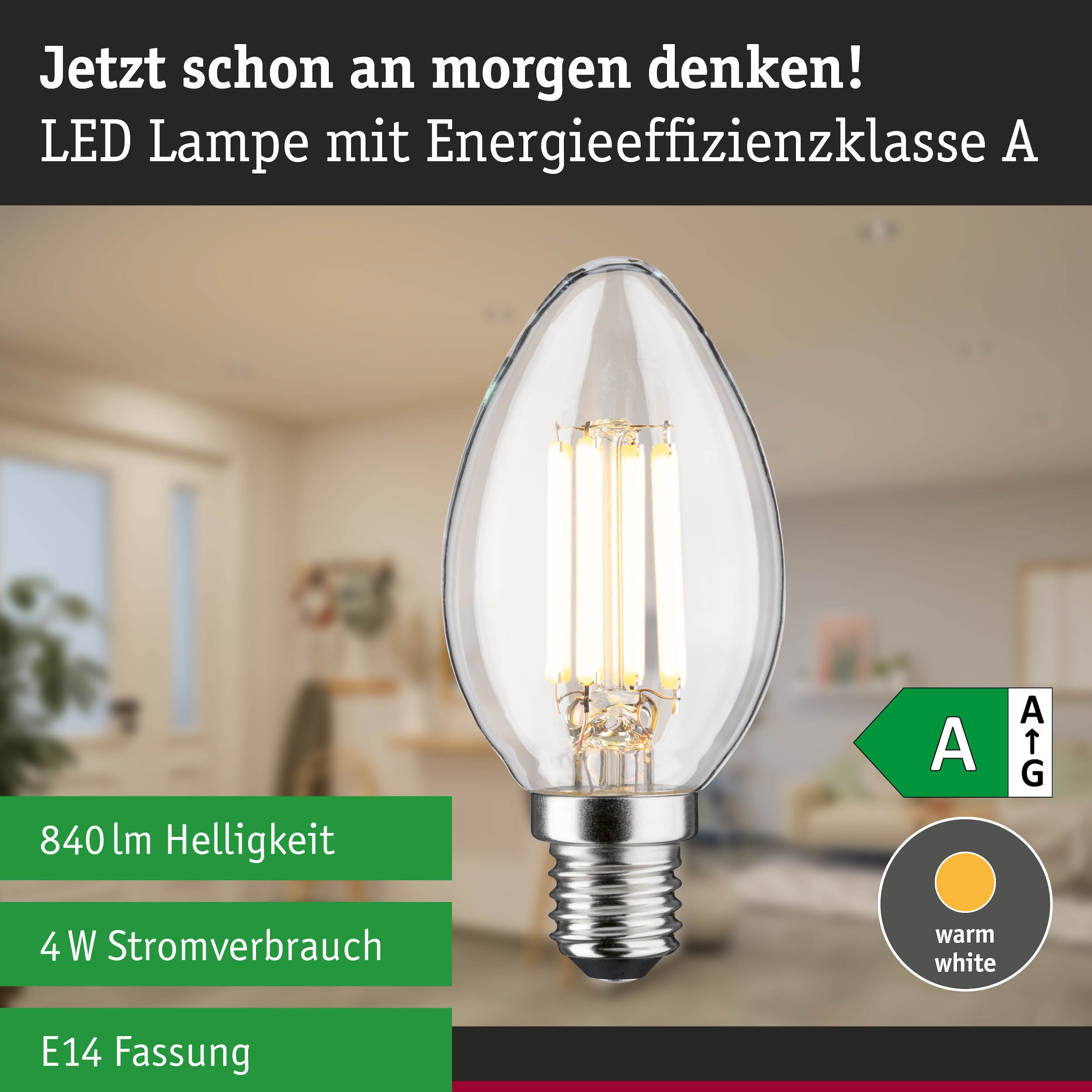 Paulmann LED-Leuchtmittel »Efficient-Line Kerze 840lm 4W 3000K klar 230V« E14 1 Stk. Warmweiß