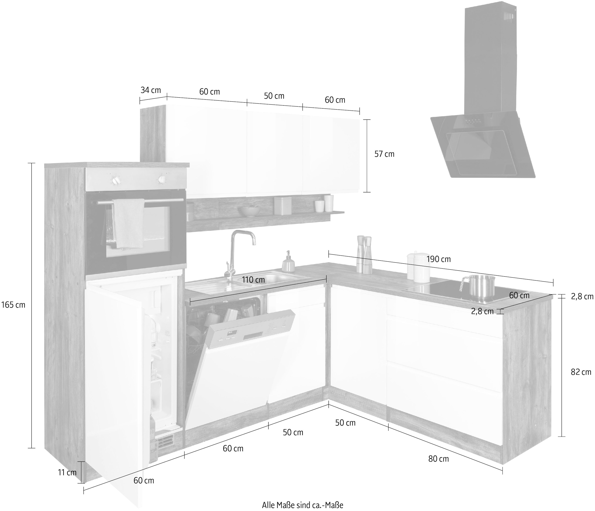 HELD MÖBEL Winkelküche »Virginia«, Stellbreite 230/190 cm, ohne E-Geräte