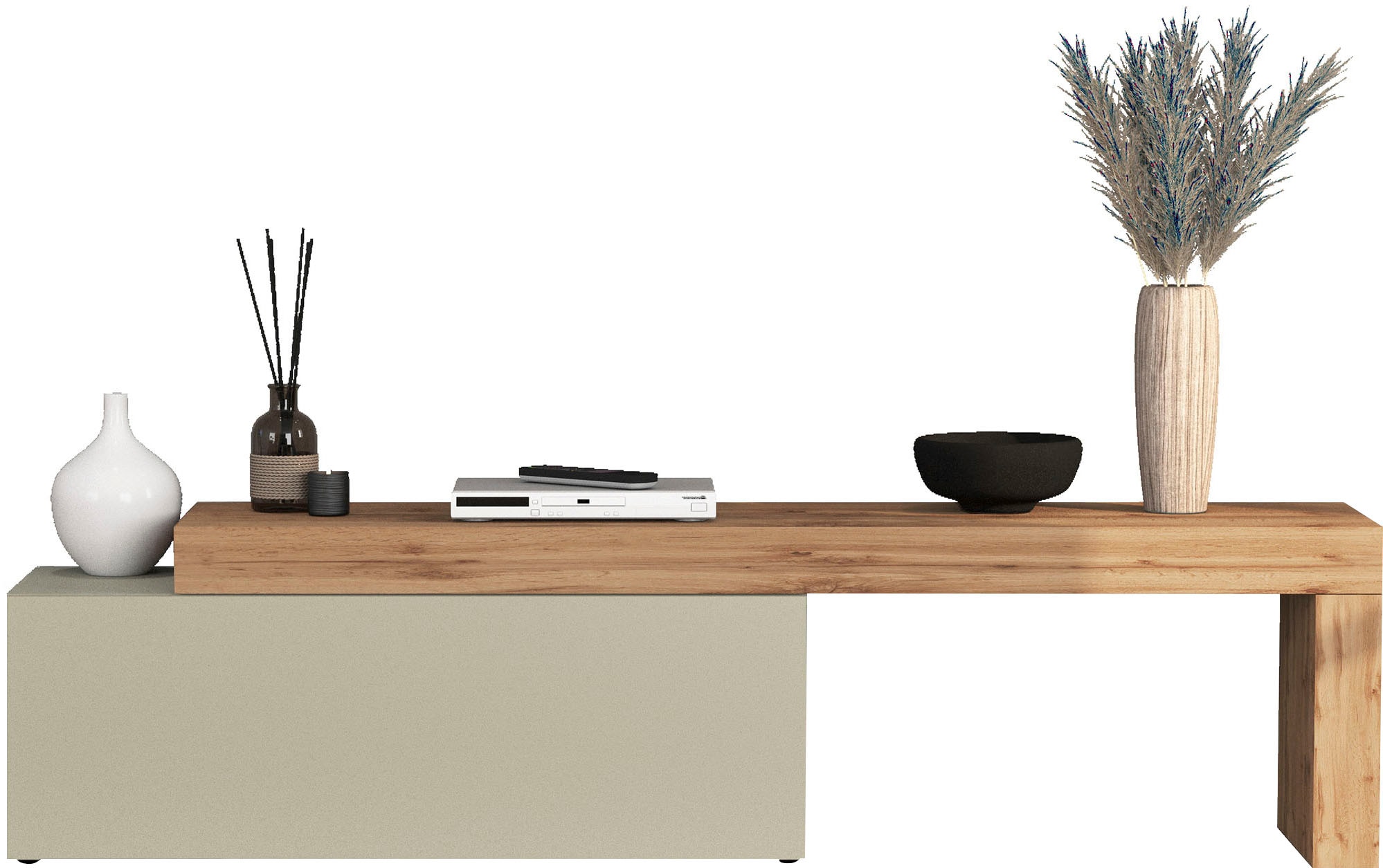INOSIGN Lowboard »Chronos TV-Board, T-Schrank«, (1 St., Breite verstellbar von 180 bis 290 cm), Breite 240 cm TV-Board,Lowboard,1 Klappe und ein L-Förmiger Aufsatz