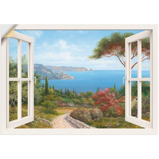 Artland Wandbild »Fensterblick - Haus am Meer I«, Fensterblick, (1 St.),  als Leinwandbild, Wandaufkleber oder Poster in versch. Größen bestellen |  BAUR