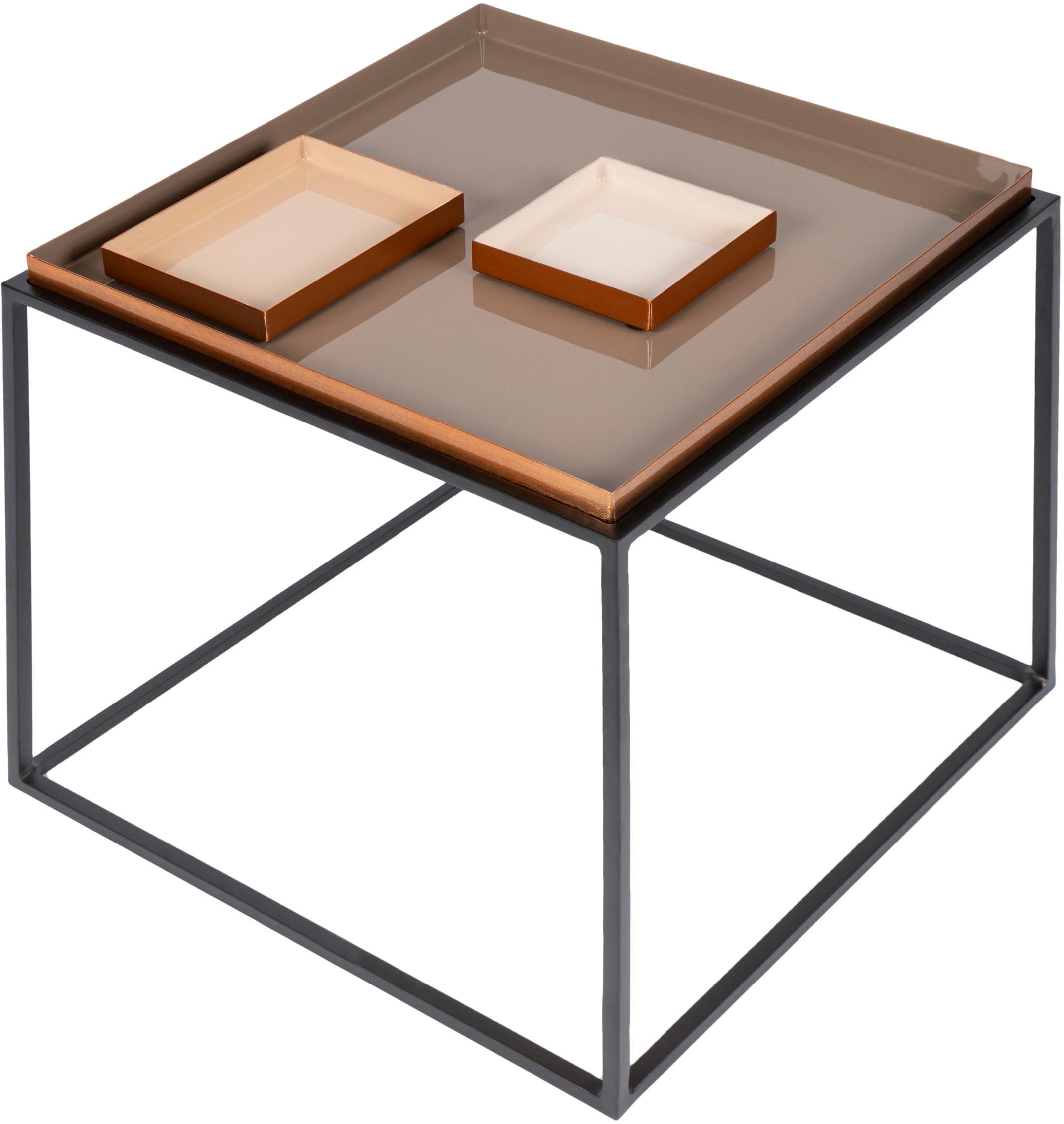 Kayoom Beistelltisch »Famosa, Metall-Beistelltisch in quadratischer Form«, (1 St.), Bunter Tisch, Schalenmaße: 11 x 11 x 2 / 15,8 x 11 x 2 cm