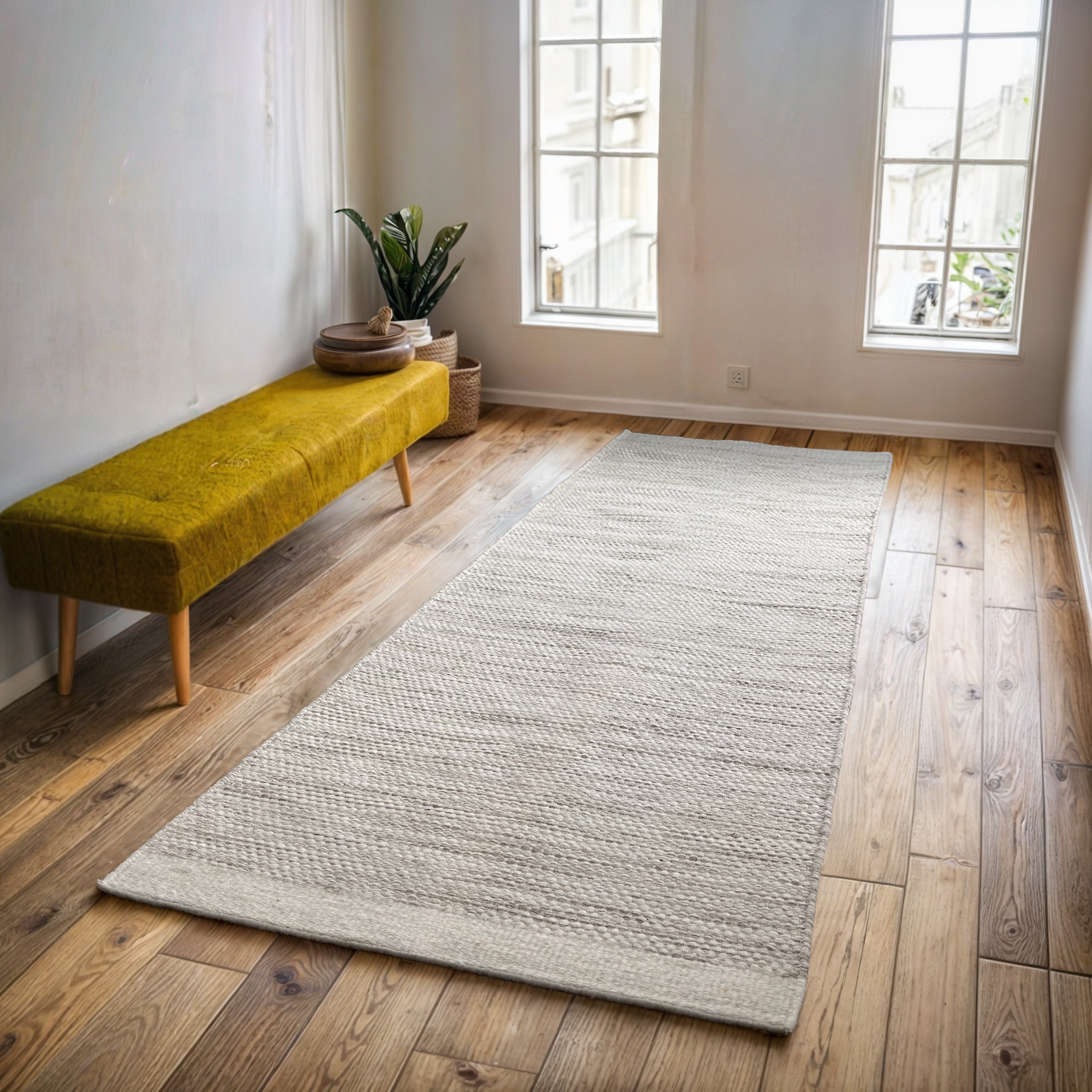 my home Bettumrandung »Woolscape«, (Set, 3 tlg.), Wendeteppich, handgewebte Qualität, meliert, reine Wolle, Wohnzimmer