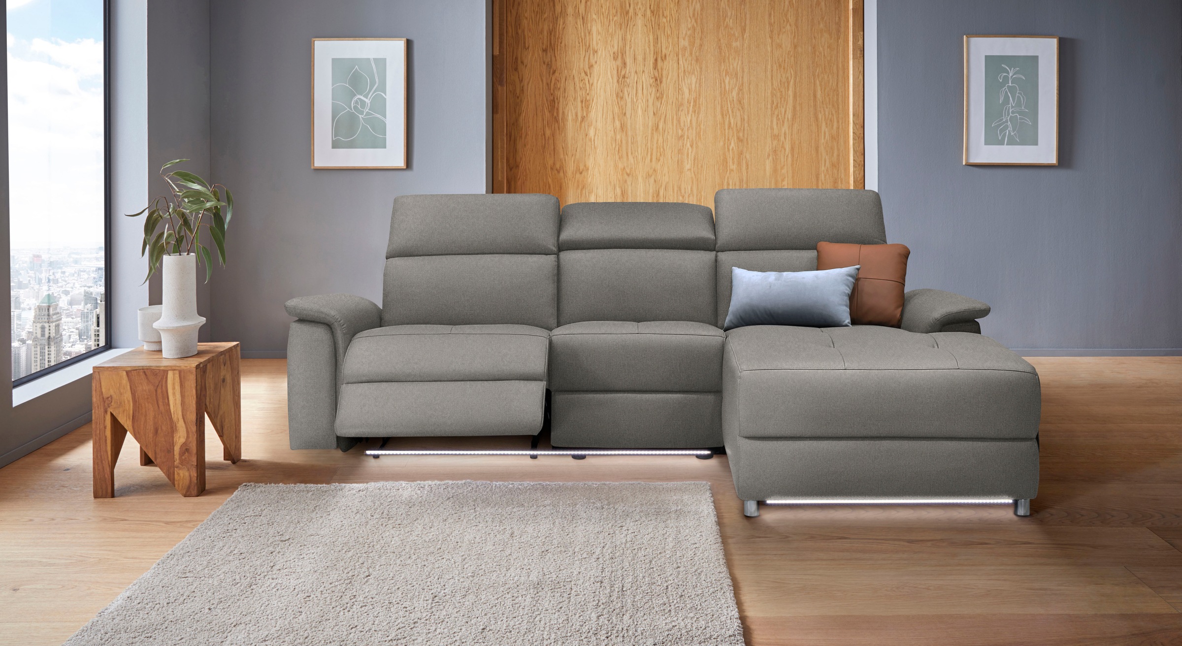 Home affaire Ecksofa "Pareli, L-Form, 259cm,m. Recamiere, Echtleder, Kunstl günstig online kaufen