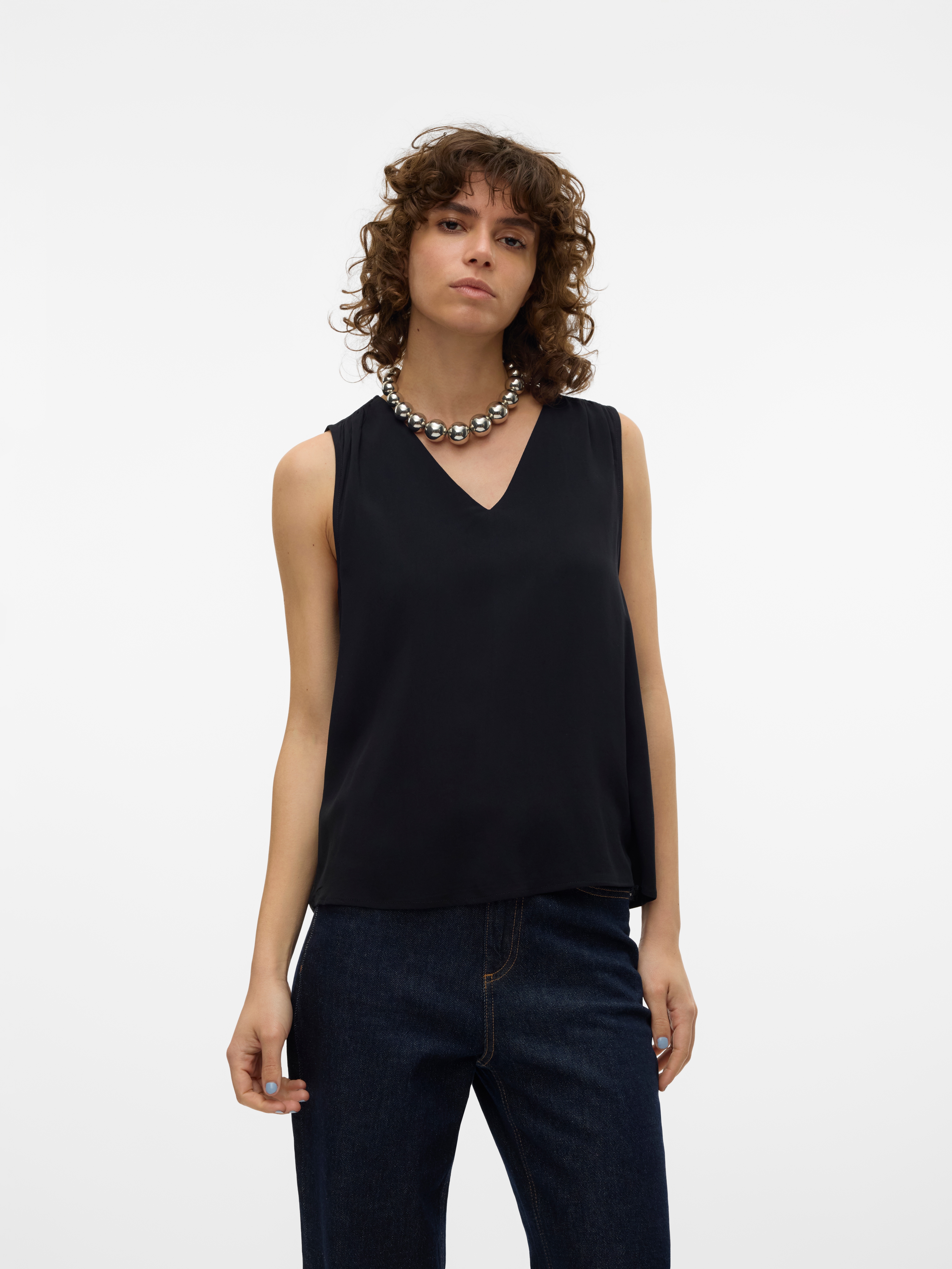 Vero Moda V-Shirt "VMEASY JOY S/L V-NECK TOP WVN GA" Viskose, regular fit