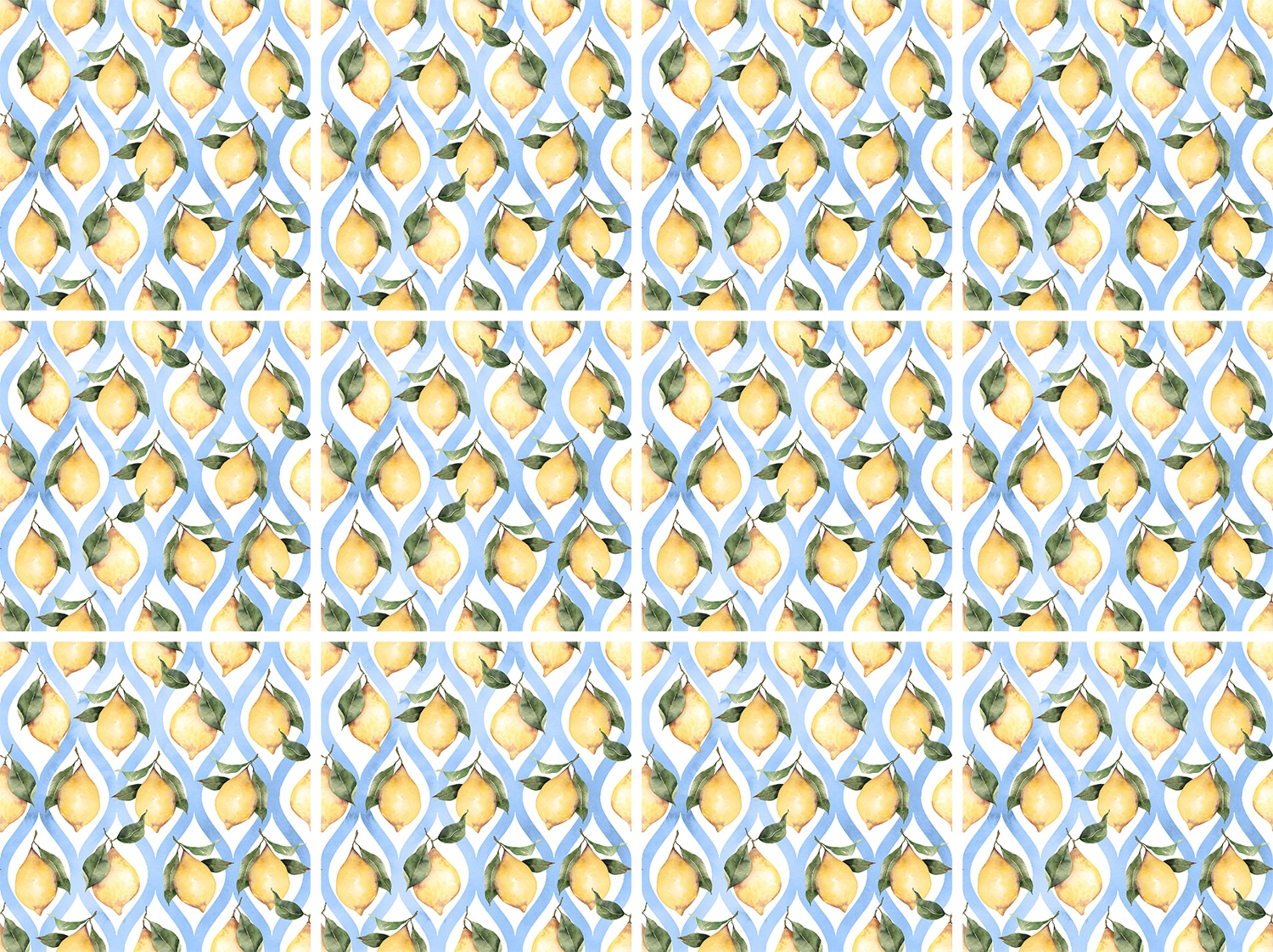 queence Fliesenaufkleber »Blau Weiße Zitronen«, (12 St.), Stickerfliesen, selbstklebend, Sticker, 12er Set