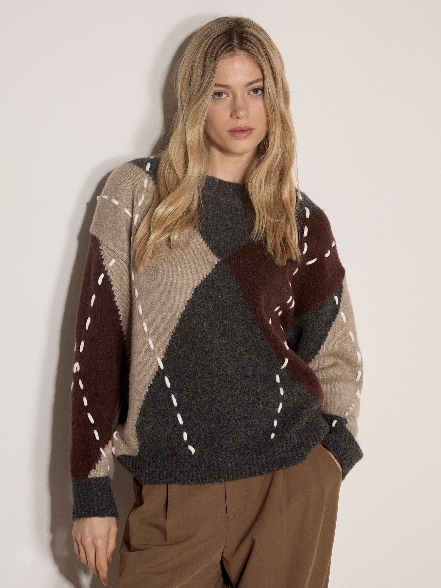 Apricot Strickpullover "Farbiger Pullover" mit Argyle-Rautenmuster