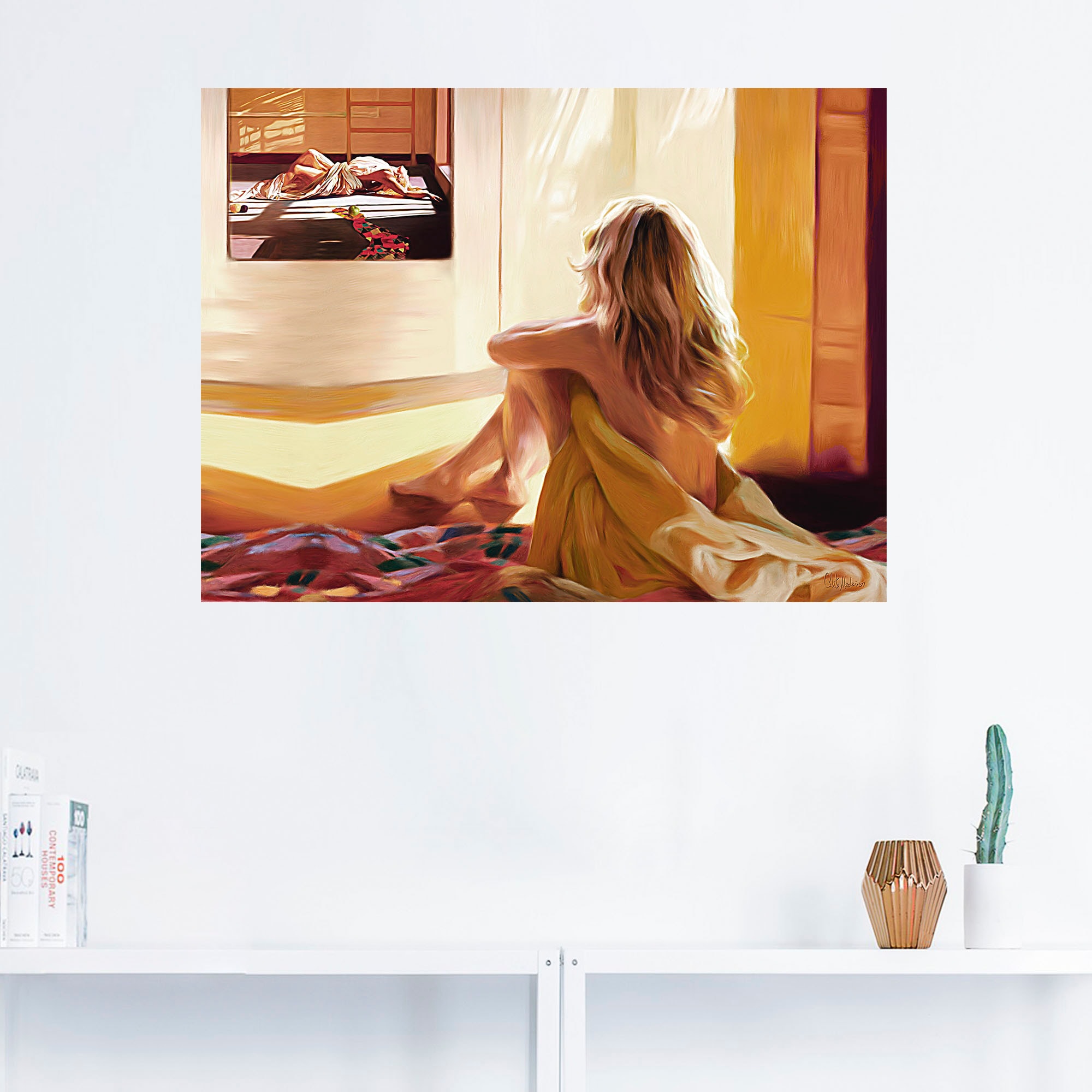 Artland Wandbild »Blondes Mädchen sitzt auf dem Bett«, Bilder von Frauen, (1 St.), als Alubild, Outdoorbild, Leinwandbild in verschied. Größen
