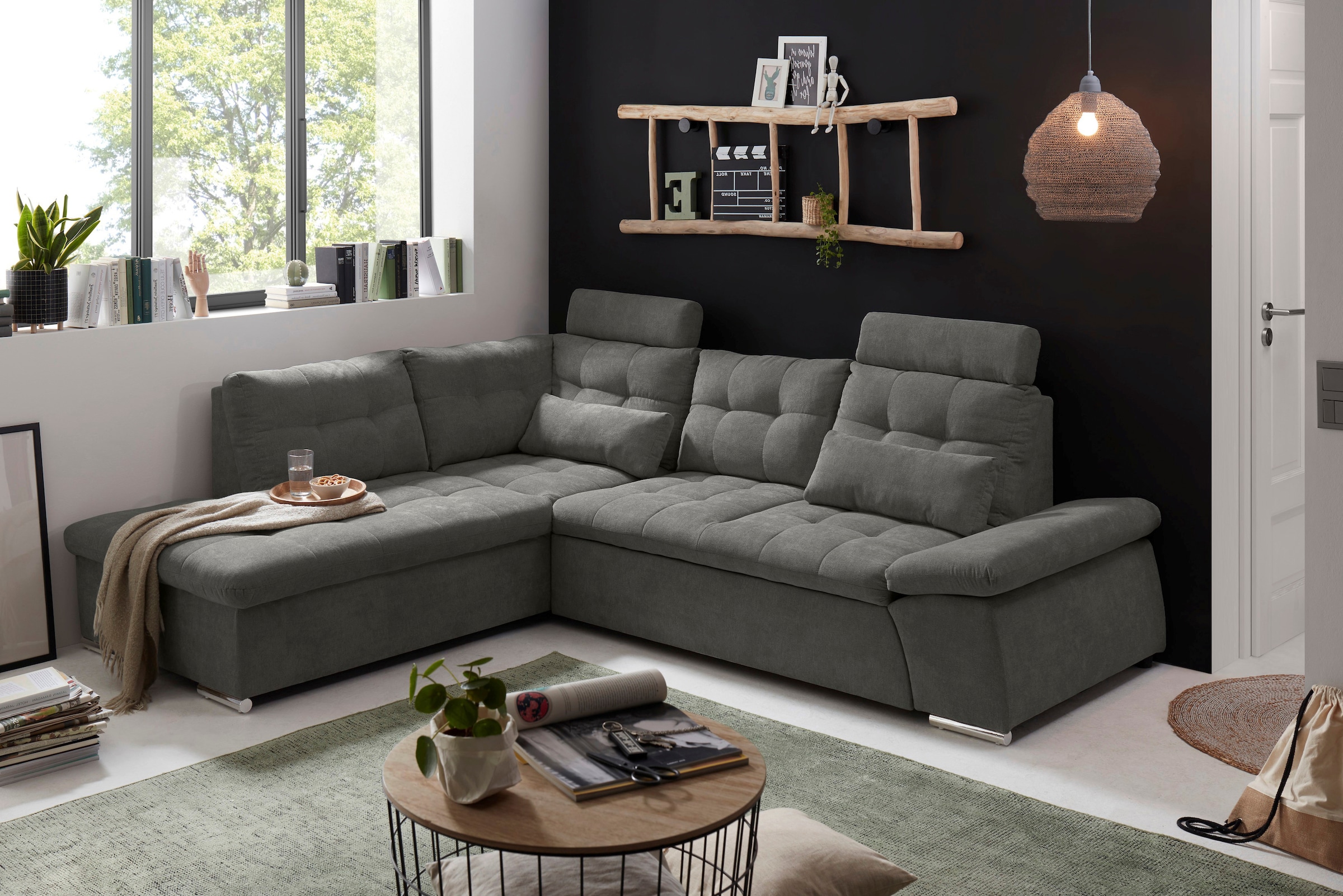 ED EXCITING DESIGN Ecksofa »Nalo L-Form«, mit Bettfunktion, Bettkasten, Kopfstützen, Nierenkissen etc.