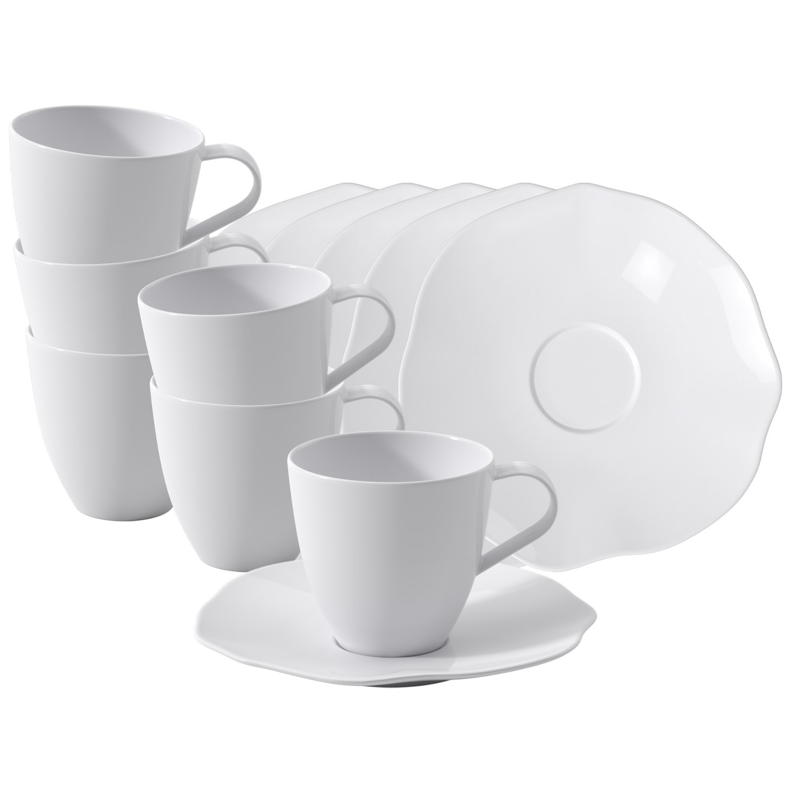 Villeroy & Boch Tasse "Kaffeetassen mit Untertassen Pura 150 ml 6er Set weiß" Spülmaschinenfest, Mikrowellensicher