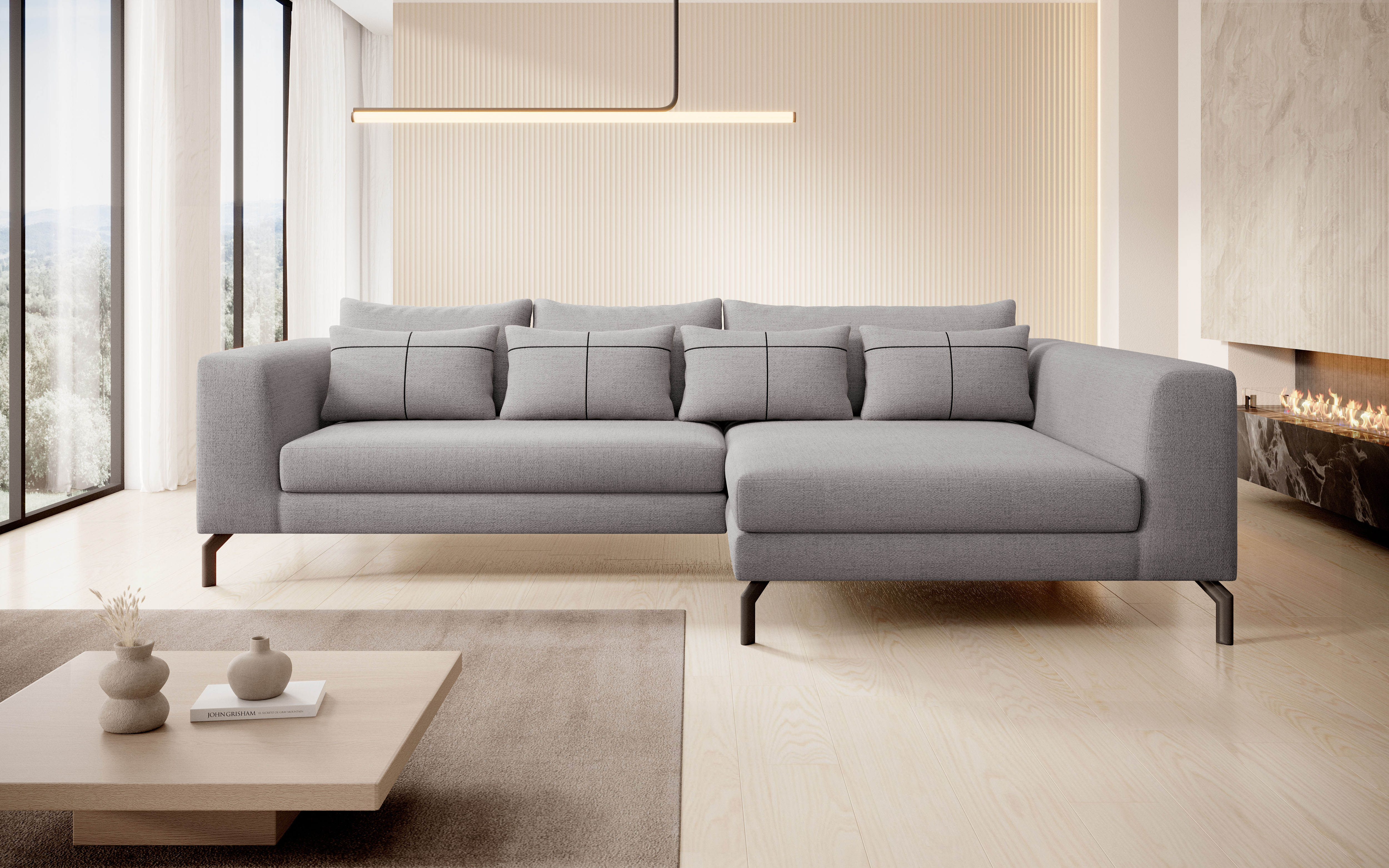Home affaire Ecksofa "Cross, mit softem Sitz, L-Form, wendbare Zierkissen, Breite 284 cm" Couch mit vielen Kissen, stylische Kreuznaht, elegante Metallfüße