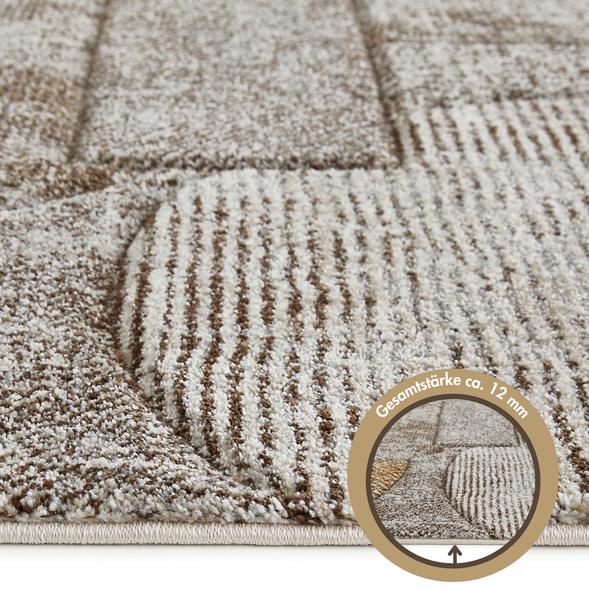 LUXOR living Teppich »Toronto«, rechteckig, 12 mm Höhe, Kurzflor, modernes Patchwork-Design, Hoch-Tief Struktur, Wohnzimmer