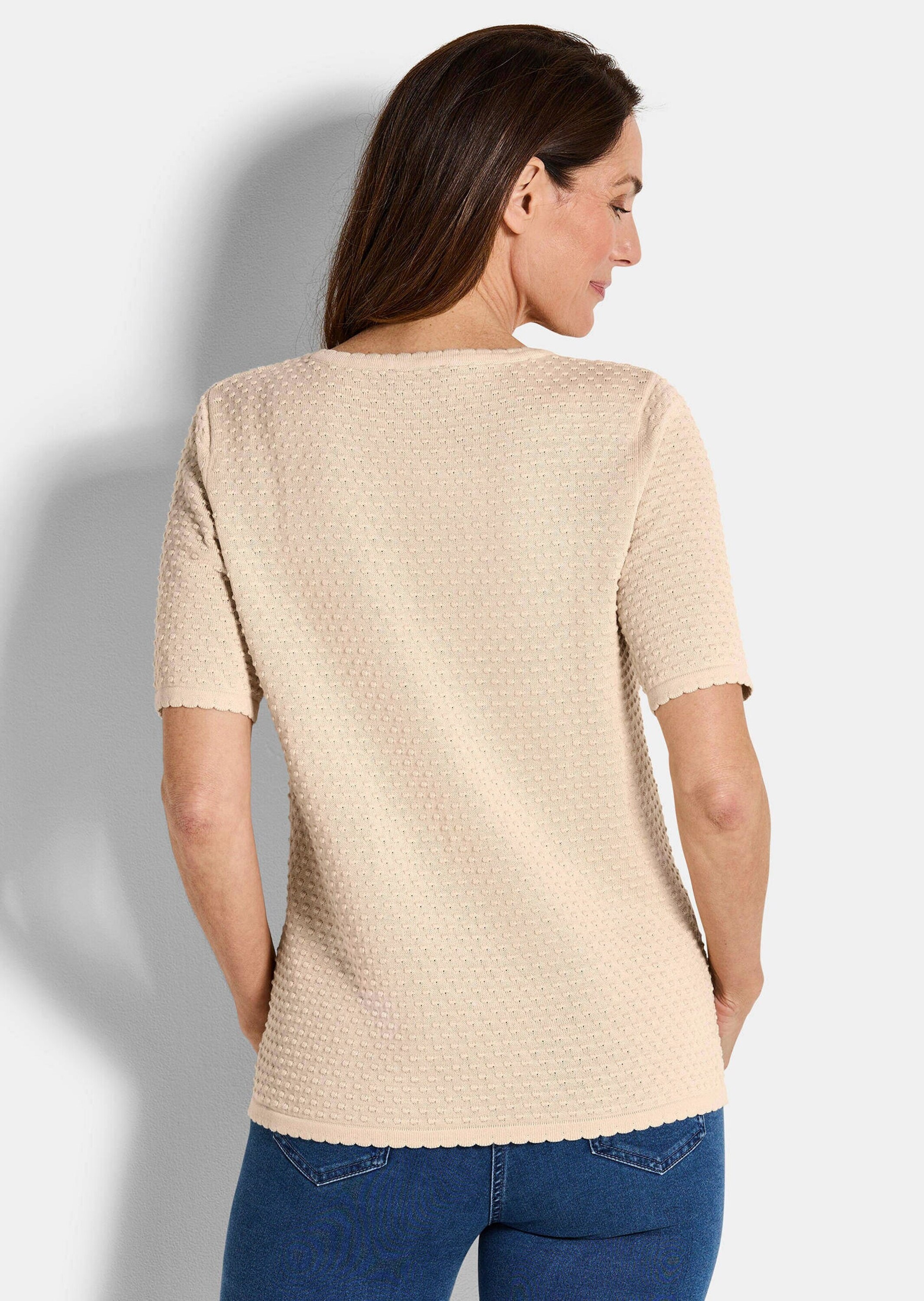 GOLDNER Rundhalspullover »Halbarm Strickshirt mit Rundhals«