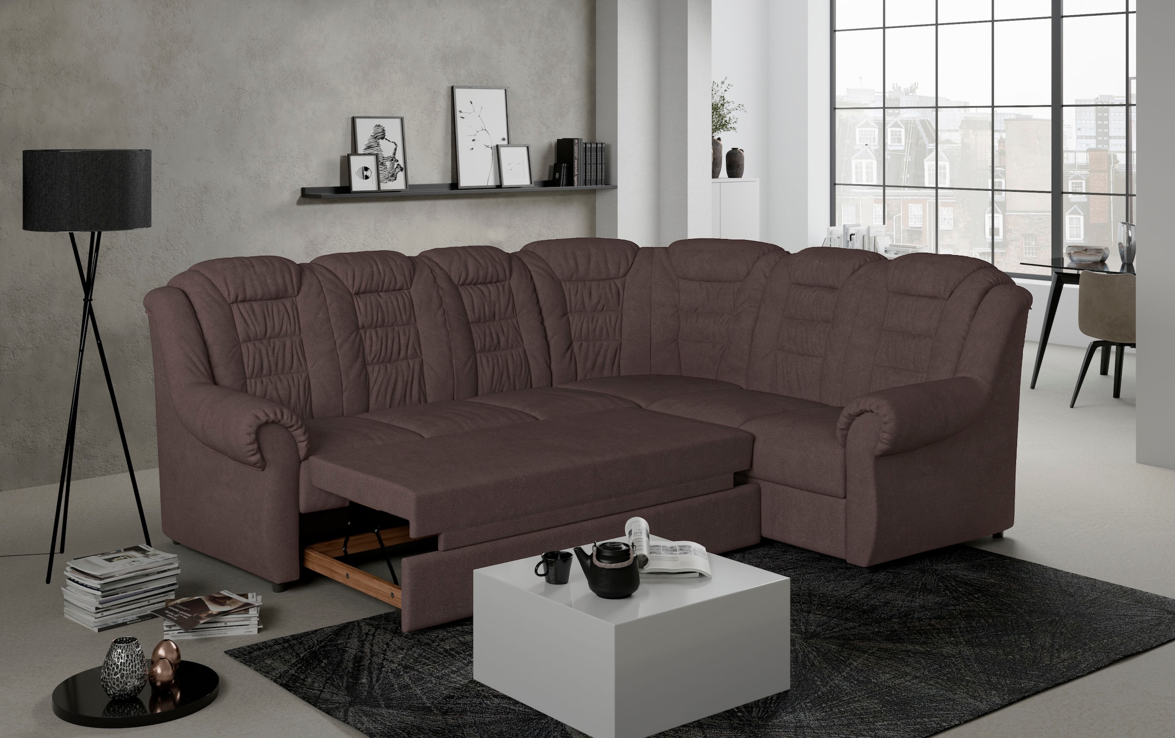 Home affaire Ecksofa »Boston L-Form«, mit hoher Rückenlehne, optional mit Bettfunktion und Stauraum