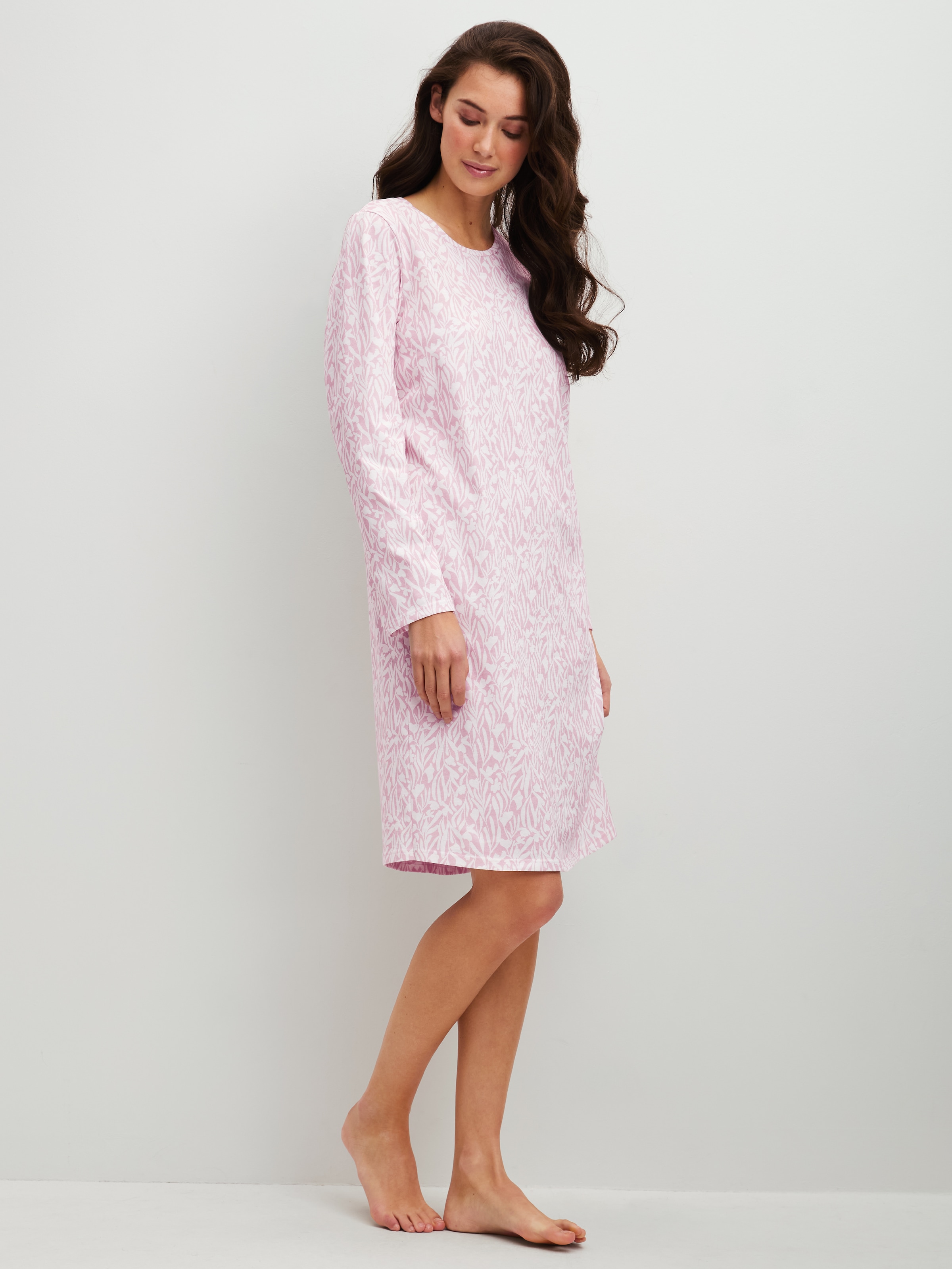 CALIDA Nachthemd "Blooming Nights" Ohne Taschen Allover-Print, Pure Cotton, Langarm, atmungsaktiv, weich