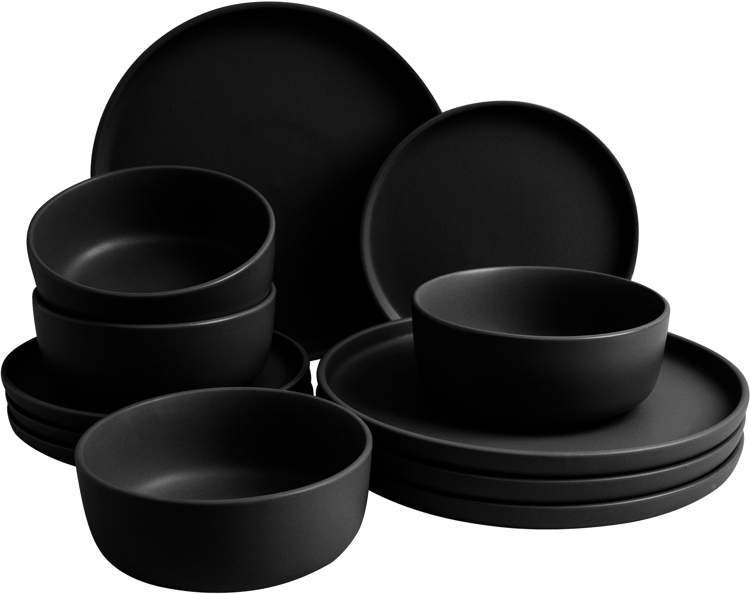 Tafelservice "Geschirr-Set, Service Belli", schwarz, 12 Stk., Steingut, LEGER HOME BY LENA GERCKE, Geschirr-Sets, Tafelservice, Teller Set, runde Form, Scandi Style, 12 Teile, für 4 Personen