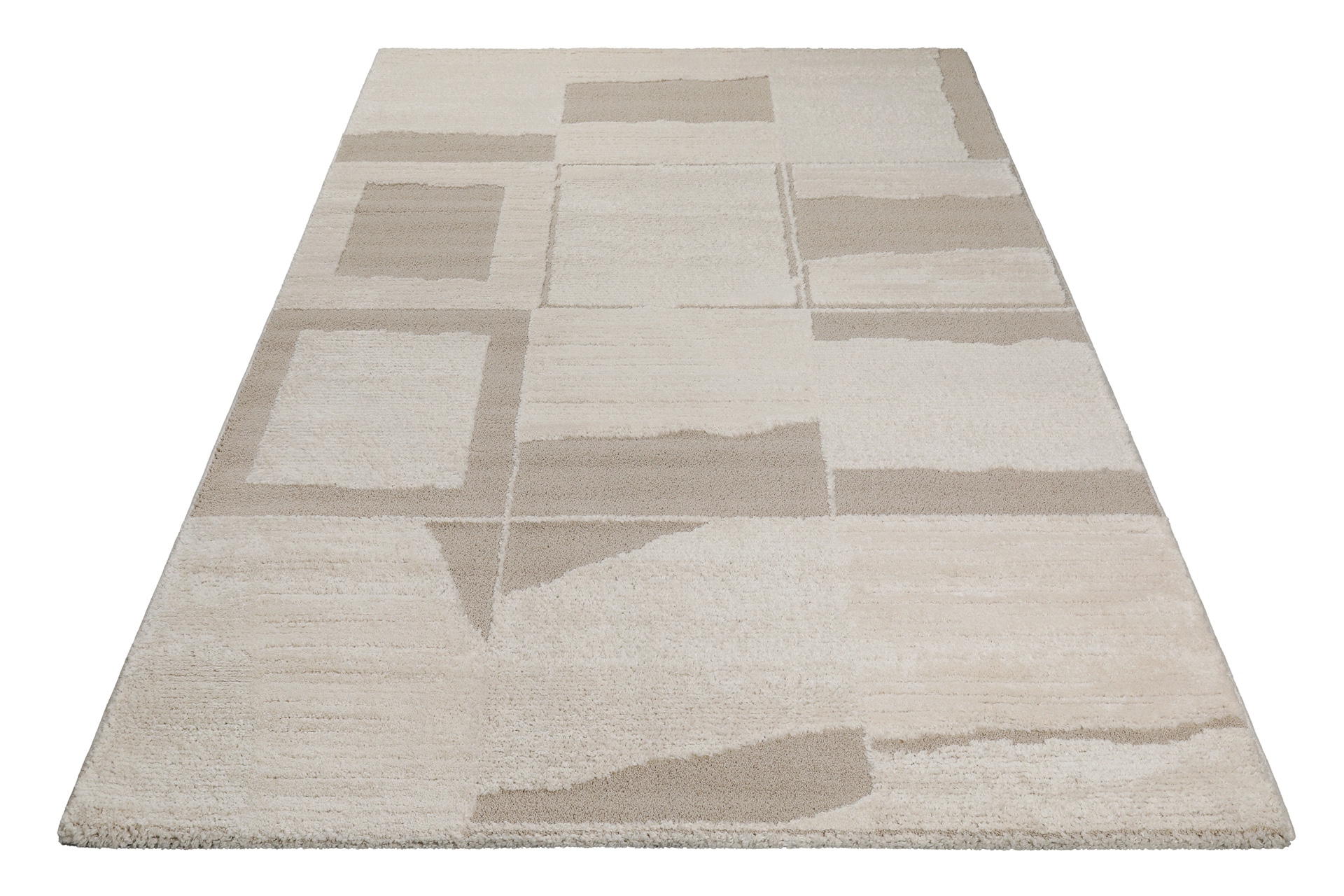 Teppich WECON HOME "Ingvar", beige (creme,beige), B:120cm H:18mm L:170cm, Kunstfaser, Teppiche, Teppich, Gewebt, Hoch-Tief, pflegeleicht, kariertes Design, Scandi, Wohnzimmer