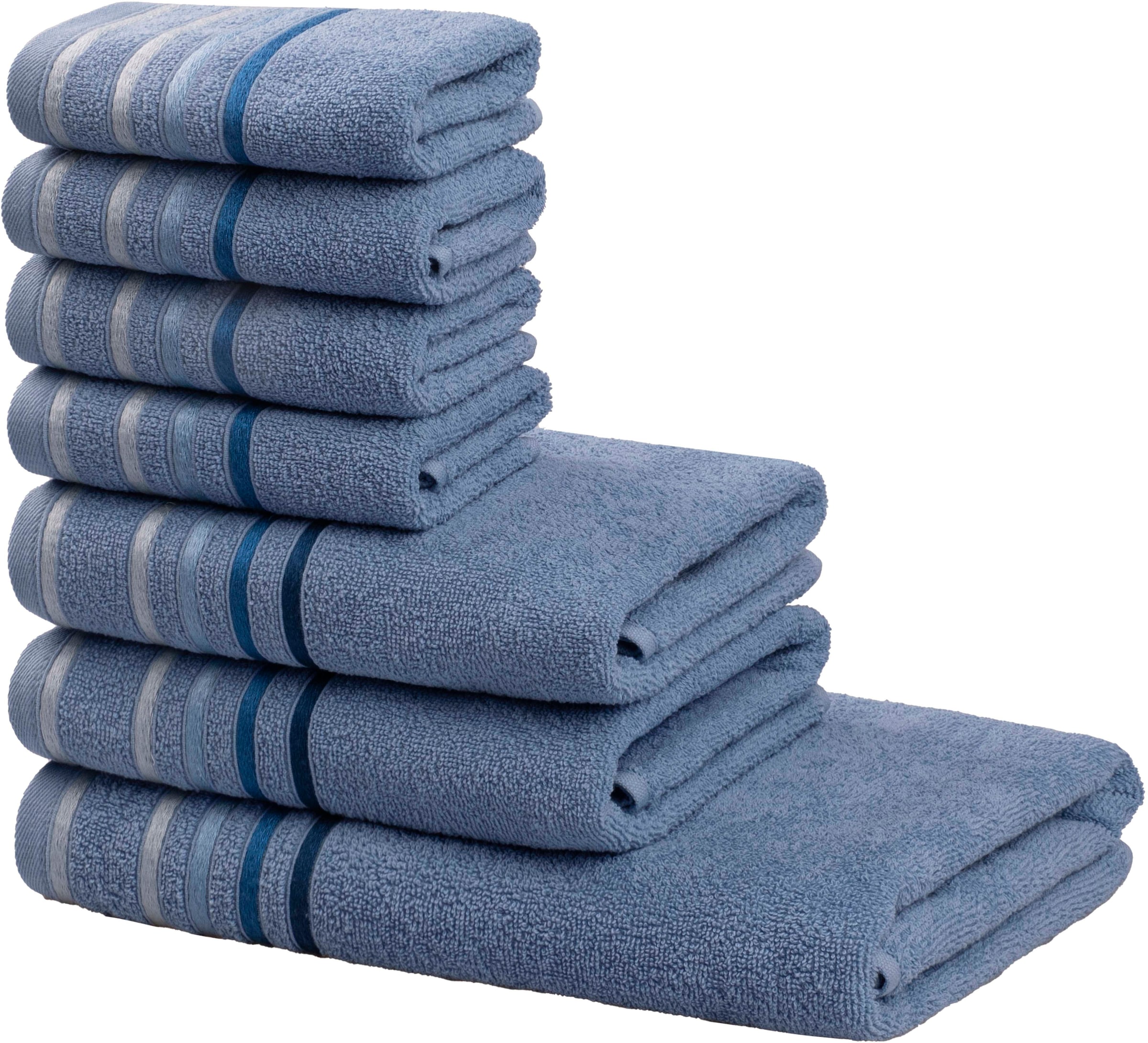 my home Handtuch Set »Niki, Duschtuch, Handtücher und Gästetücher« Set Walkfrottee Handtücher mit mehrfarbiger Streifenbordüre, weich, aus 100% Baumwolle