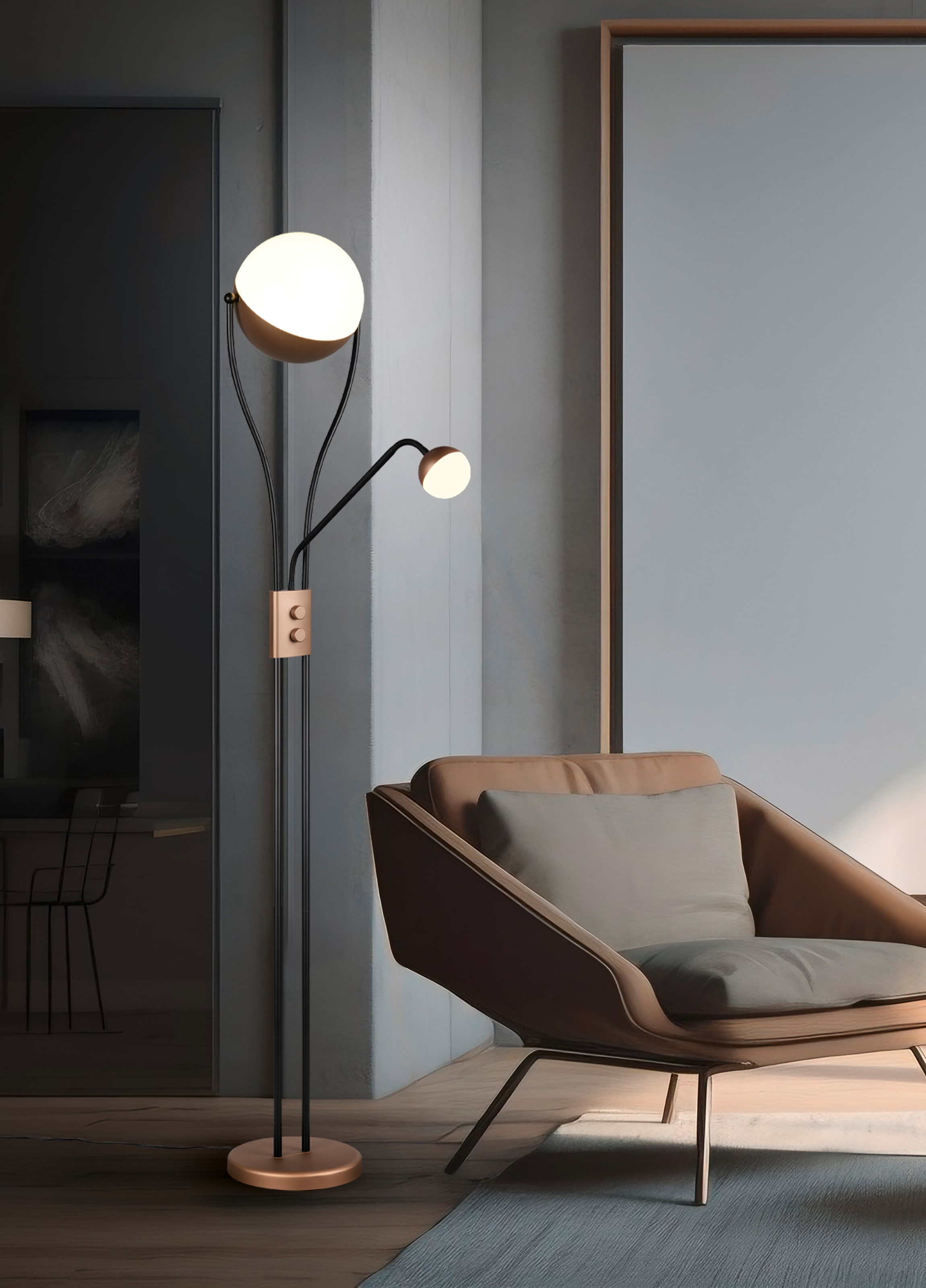 TRIO Leuchten LED Stehlampe »CHRIS, LED Stehleuchte Höhe 180cm, mit Lesearm, Drehdimmer«, 2 flammig, Leuchtmittel LED-Board-LED-Board | LED fest integriert-LED fest integriert, flexibles Leselicht getrennt schalten + dimmen, warmweißes Licht 3000K